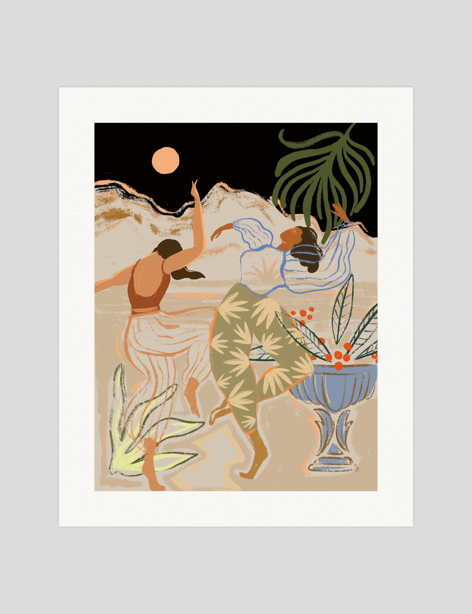 Arty Guava Dancing Under The Moonlight gallery quality art print produced using 100% cotton rag textured art paper and pigment based archival inks in New Zealand.