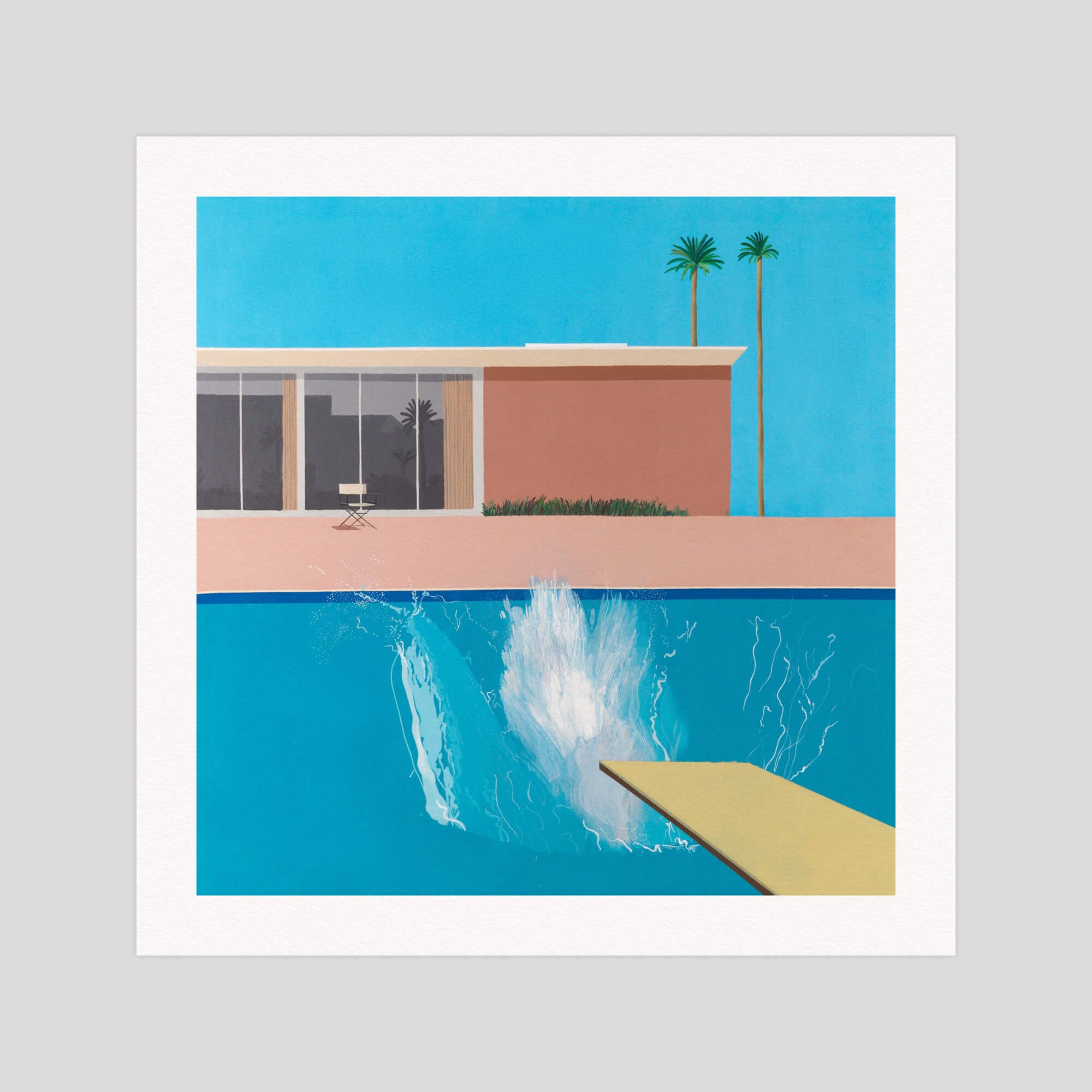 David Hockney A Bigger Splash gallery quality art print produced using 100% cotton rag textured art paper and pigment based archival inks in New Zealand. 