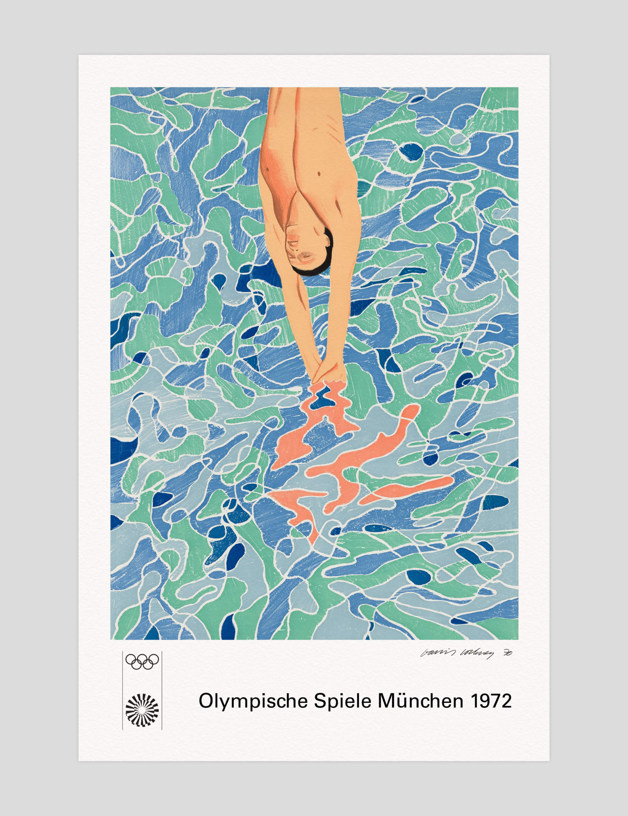 David Hockney The Diver gallery quality art print produced using 100% cotton rag textured art paper and pigment based archival inks in New Zealand.