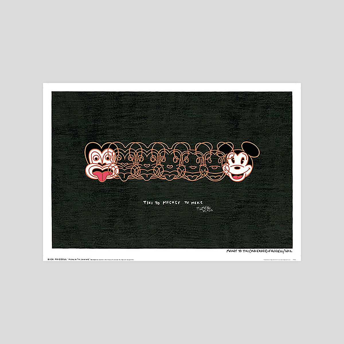 Dick Frizzell Mickey To Tiki Tu Meke Reversed gallery quality art print produced using 100% cotton rag textured art paper and pigment based archival inks in New Zealand.