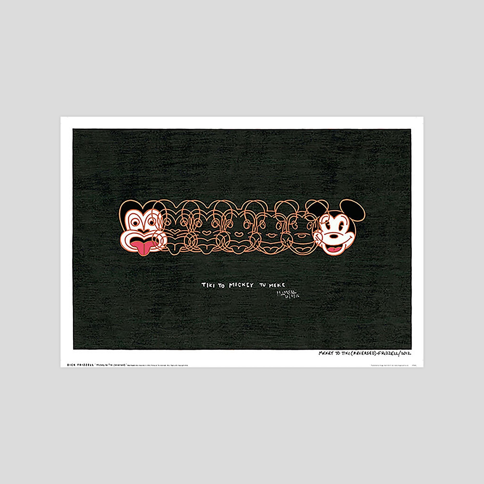 Dick Frizzell Mickey To Tiki Tu Meke Reversed gallery quality art print produced using 100% cotton rag textured art paper and pigment based archival inks in New Zealand.