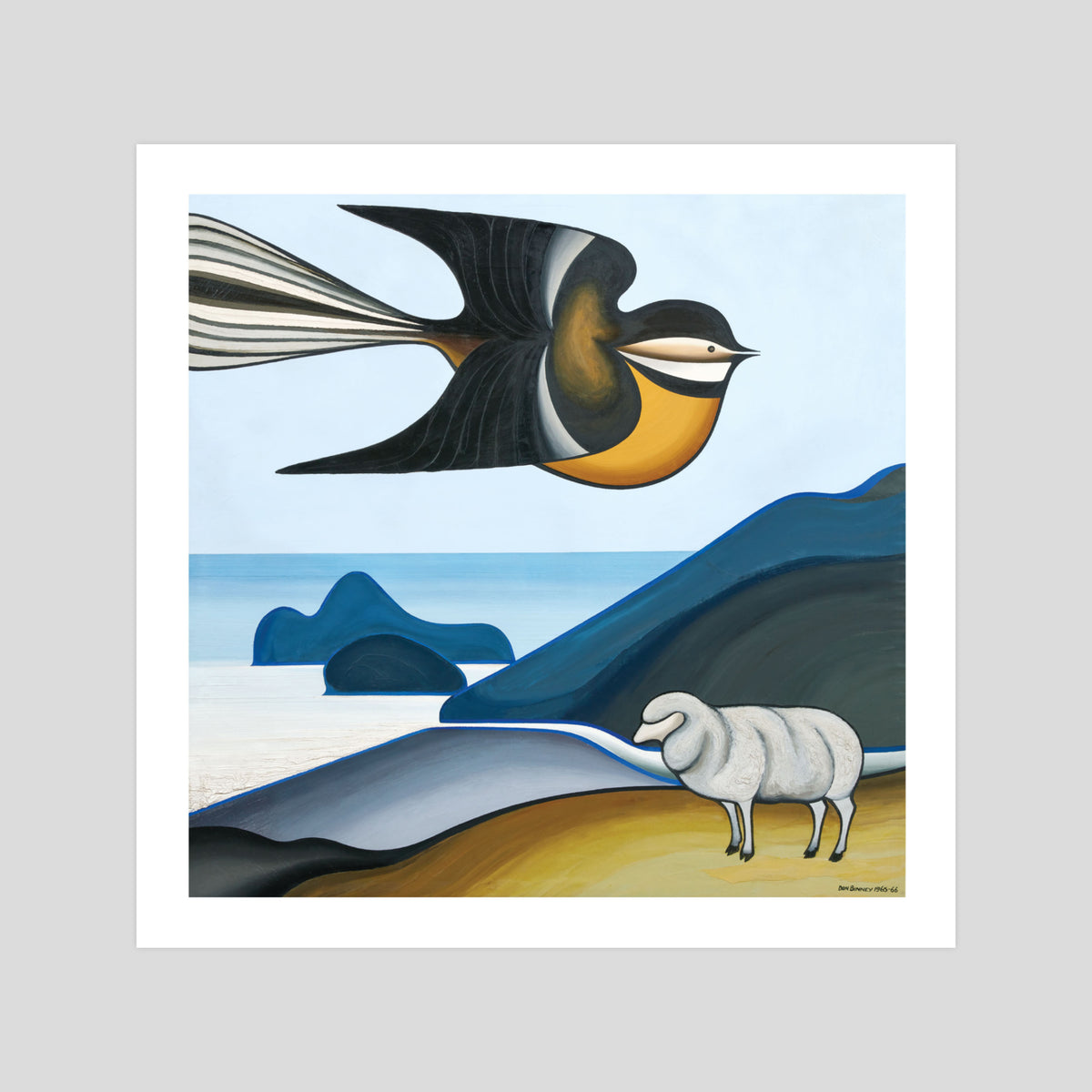 Don Binney Pastoral, Te Henga gallery quality art print produced using 100% cotton rag textured art paper and pigment based archival inks in New Zealand.