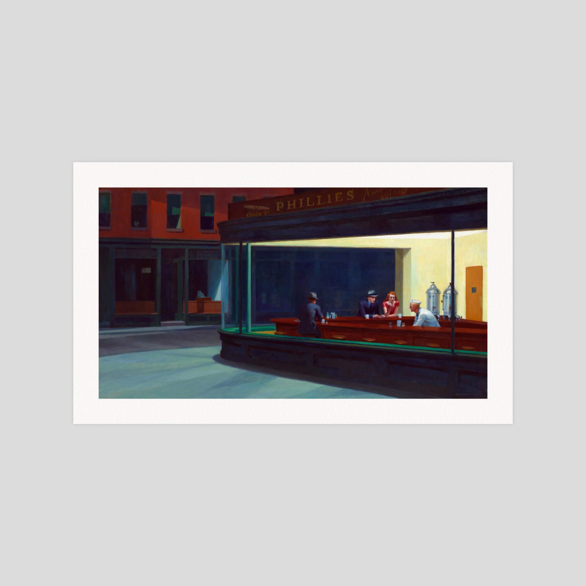 Edward Hopper Nighthawks gallery quality art print produced using 100% cotton rag textured art paper and pigment based archival inks in New Zealand.