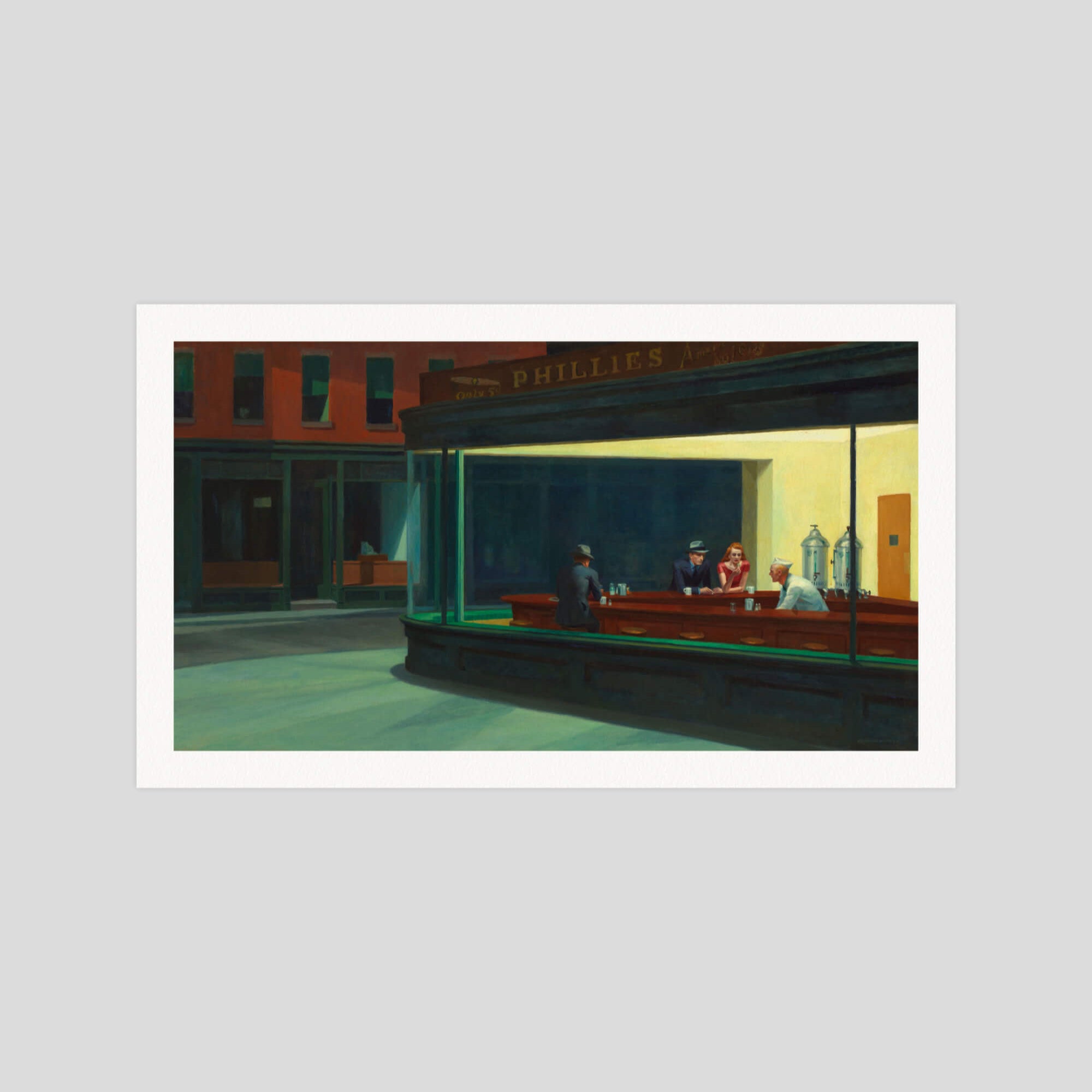 Edward Hopper Nighthawks gallery quality art print produced using 100% cotton rag textured art paper and pigment based archival inks in New Zealand.
