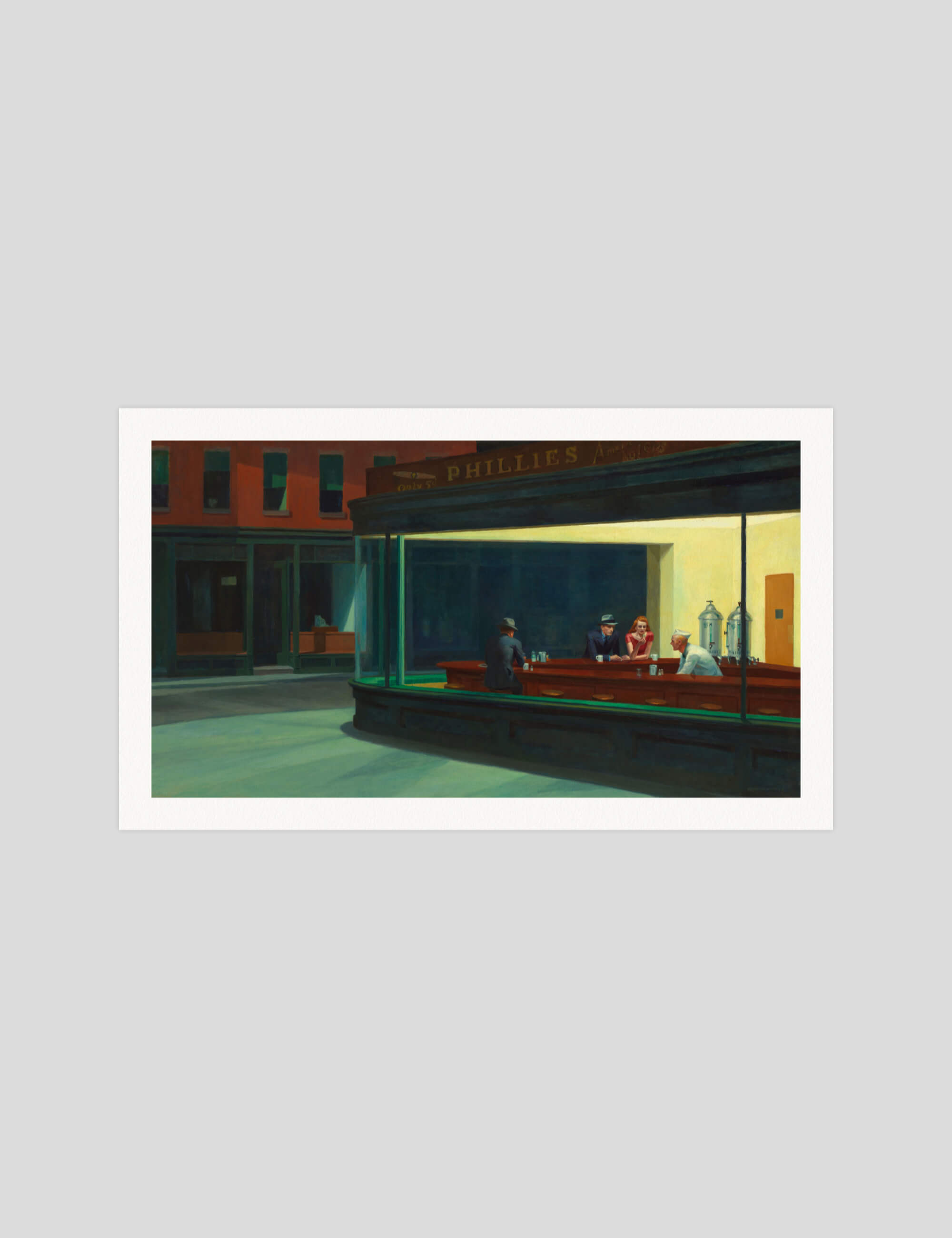 Edward Hopper Nighthawks gallery quality art print produced using 100% cotton rag textured art paper and pigment based archival inks in New Zealand.