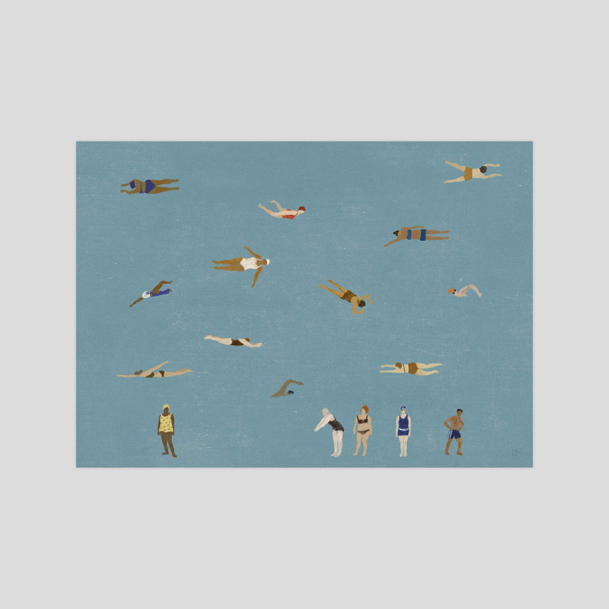 Elisabeth Dunker Swimmers gallery quality art print produced using 100% cotton rag textured art paper and pigment based archival inks in New Zealand.