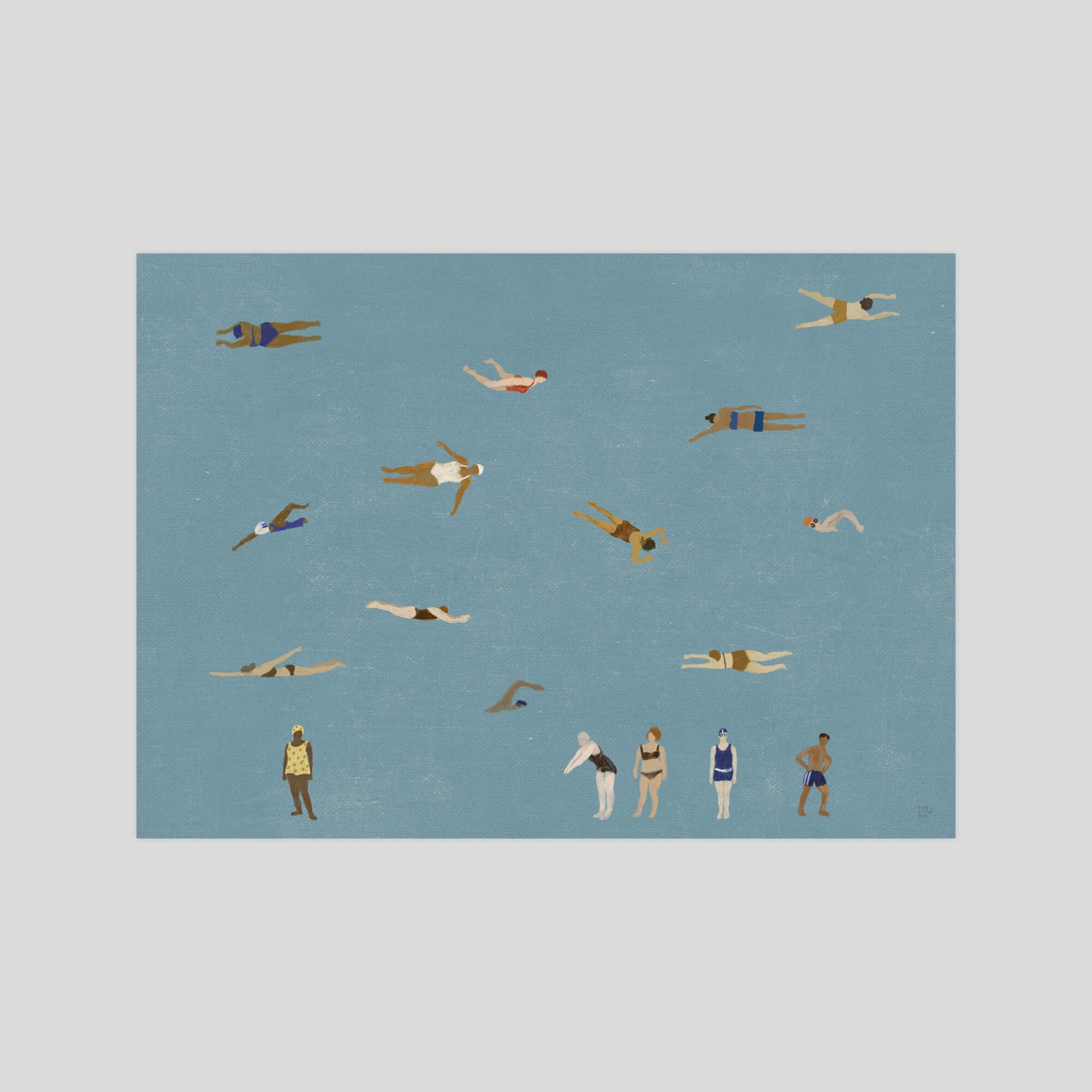 Elisabeth Dunker Swimmers gallery quality art print produced using 100% cotton rag textured art paper and pigment based archival inks in New Zealand.