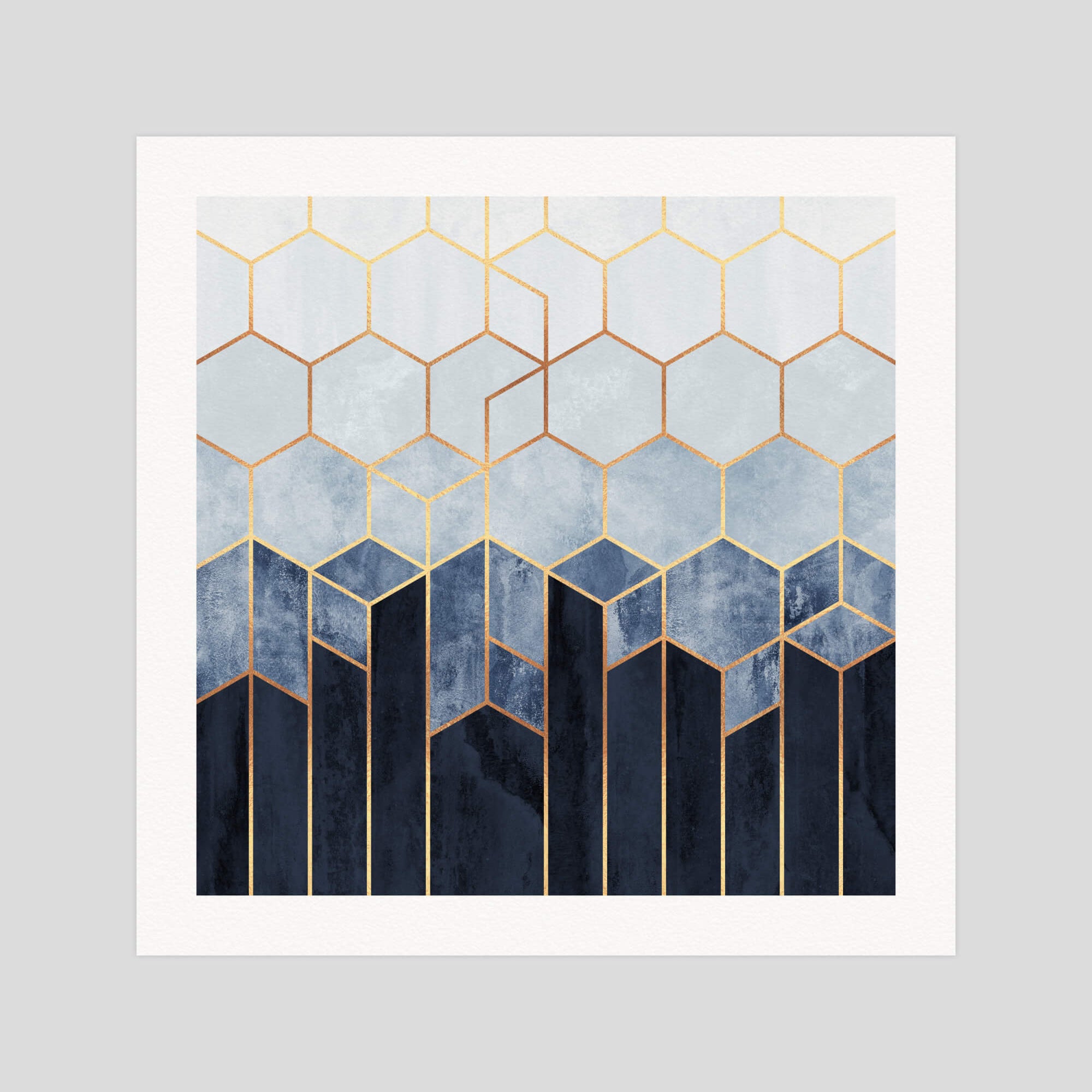 Elisabeth Fredriksson Soft Blue gallery quality art print produced using 100% cotton rag textured art paper and pigment based archival inks in New Zealand. Hexagons 