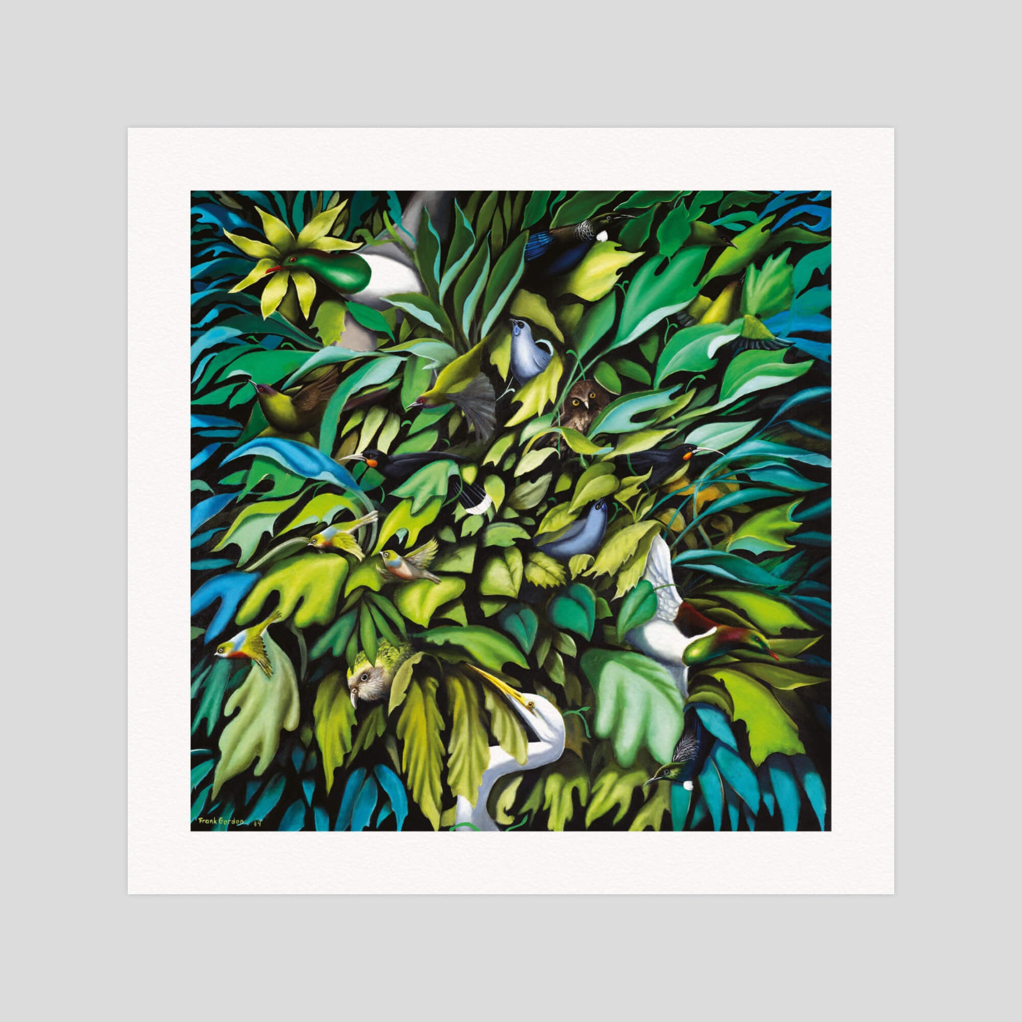 Frank Gordon Flights and Foliage gallery quality art print produced using 100% cotton rag textured art paper and pigment based archival inks in New Zealand.