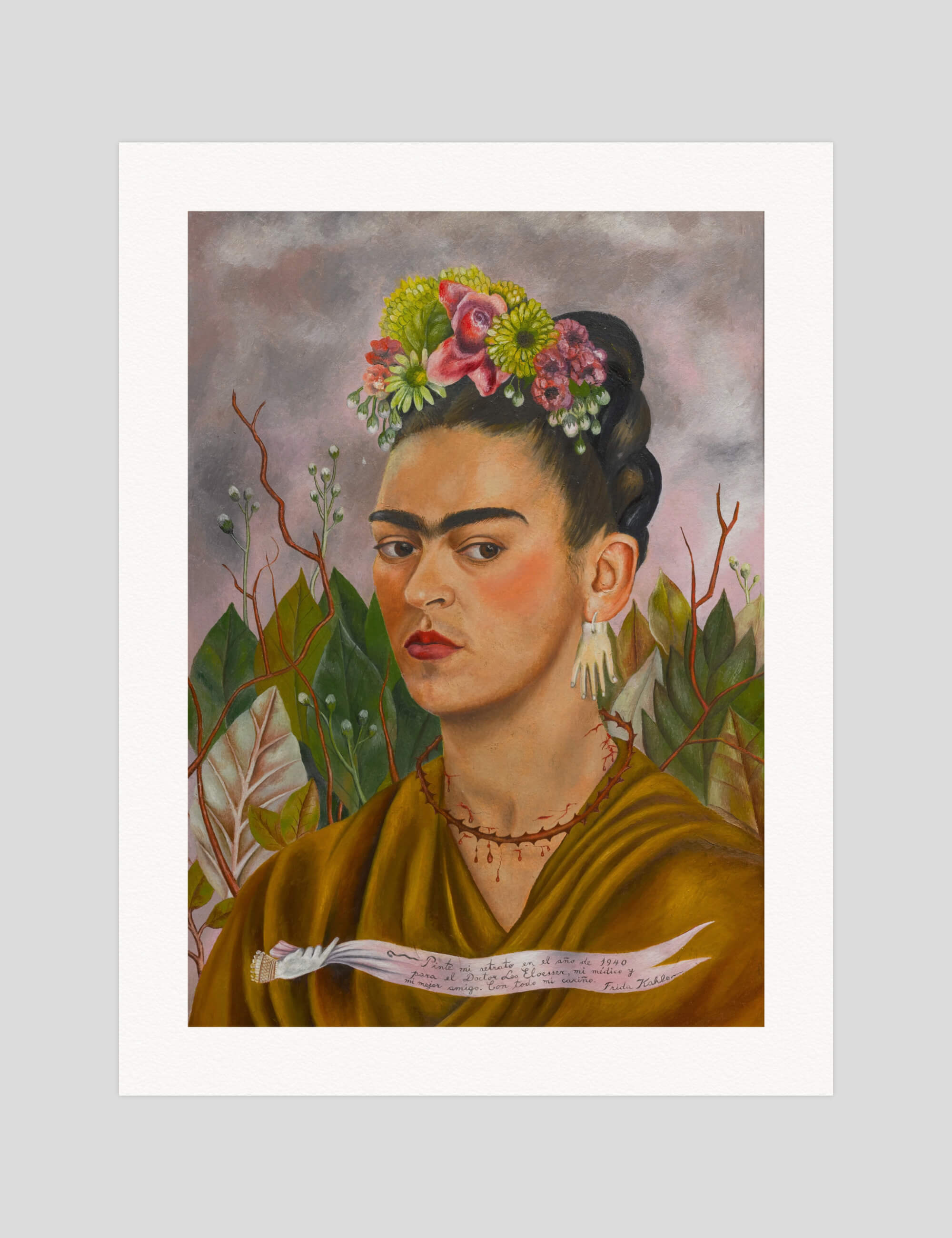 Frida Kahlo Self Portrait Dedicated to Dr Eloesser gallery quality art print produced using 100% cotton rag textured art paper and pigment based archival inks in New Zealand.