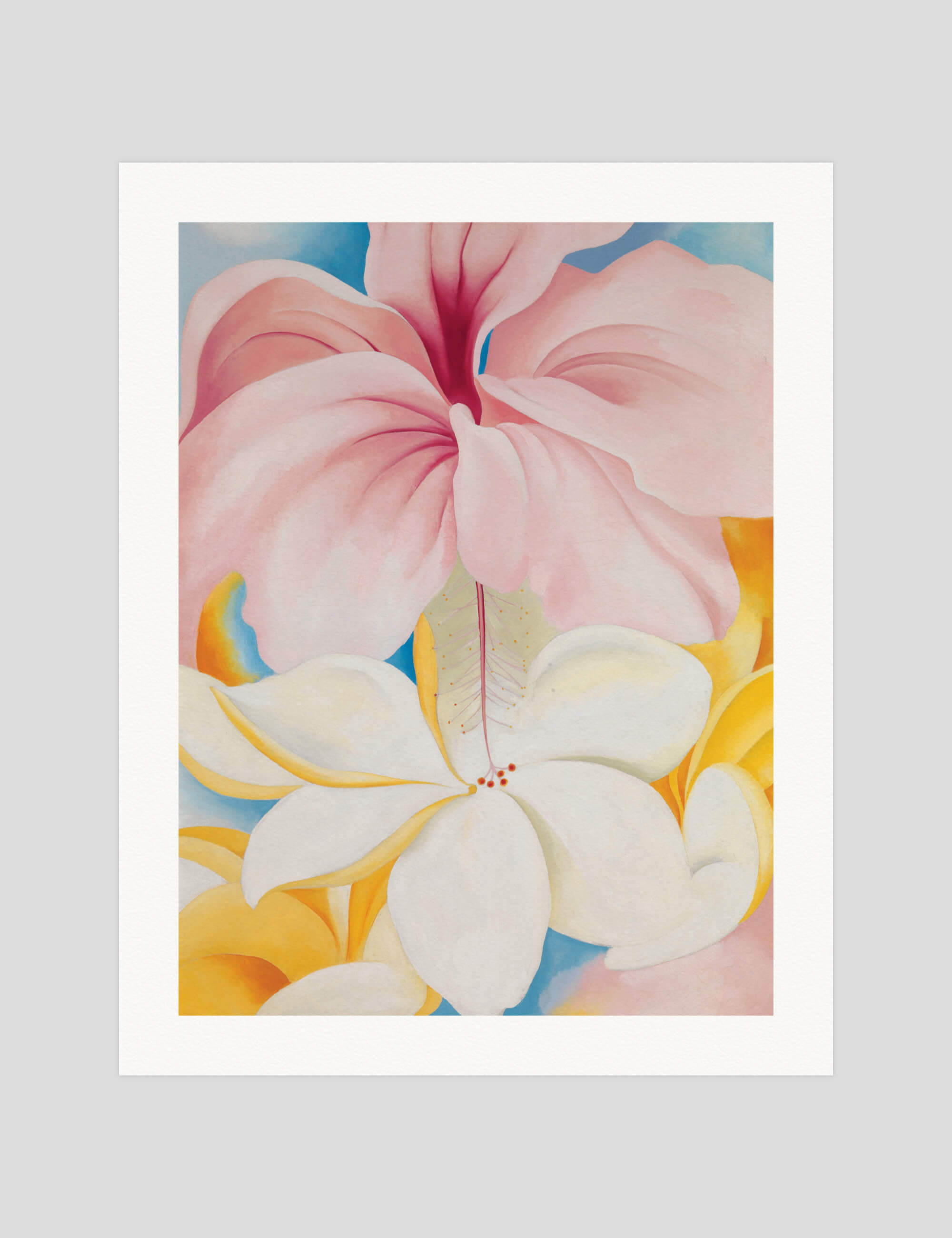Georgia O'Keeffe Hibiscus with Plumeria gallery quality art print produced using 100% cotton rag textured art paper and pigment based archival inks in New Zealand.