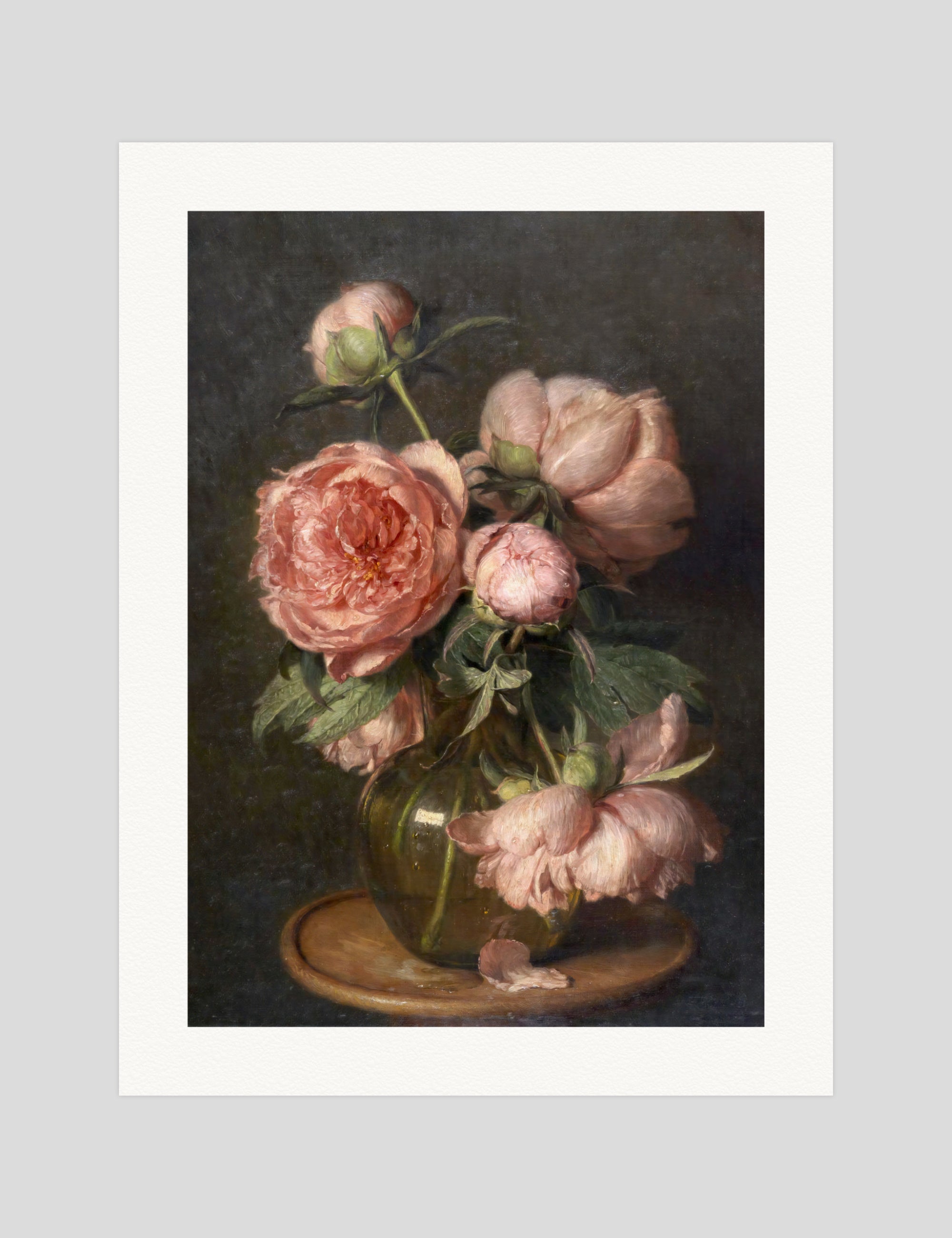 Henri Fantin-Latour Peonies in a Round Glass Vase gallery quality art print produced using 100% cotton rag textured art paper and pigment based archival inks in New Zealand.
