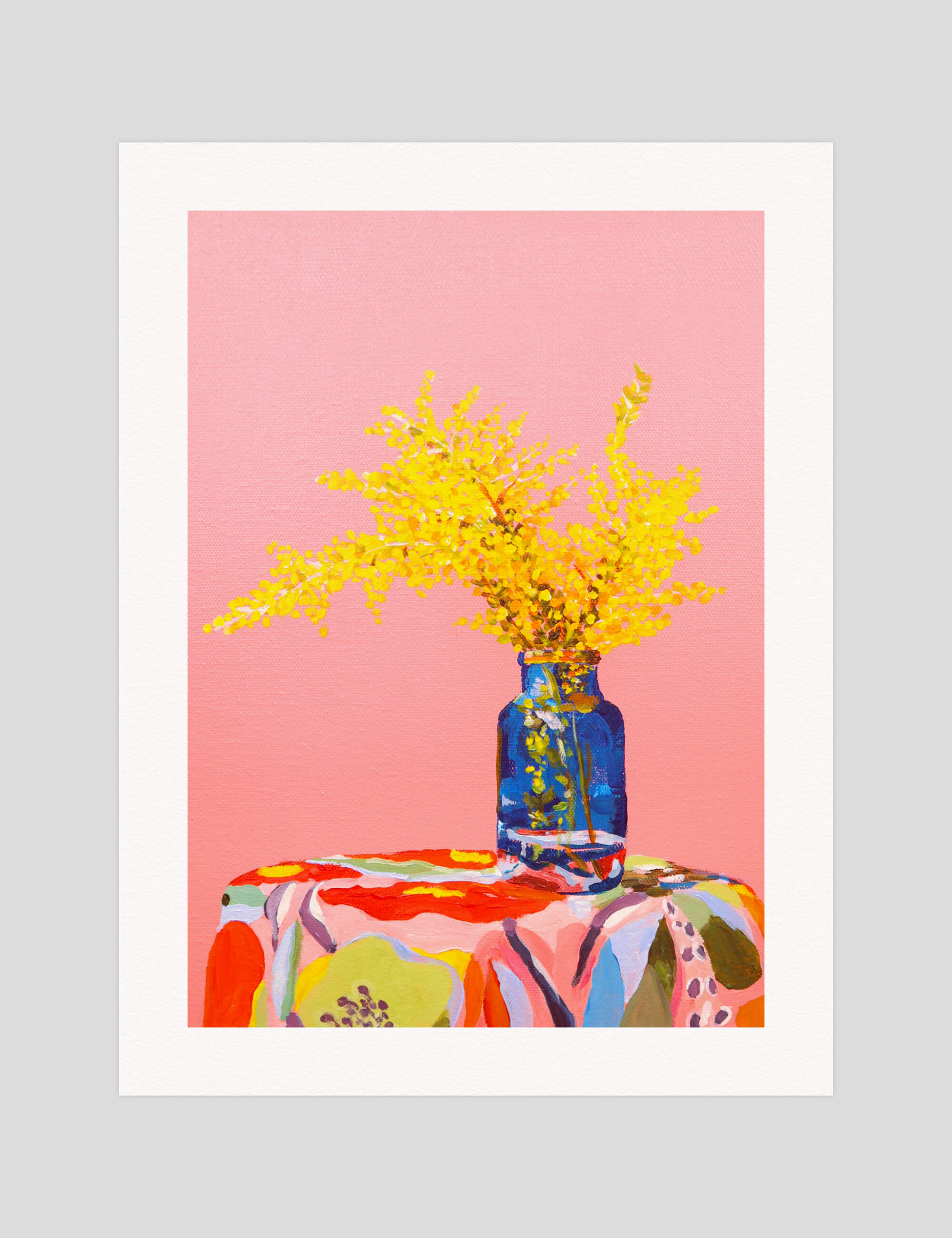 Julia Ockert Pink Wattle Still Life gallery quality art print produced using 100% cotton rag textured art paper and pigment based archival inks in New Zealand.
