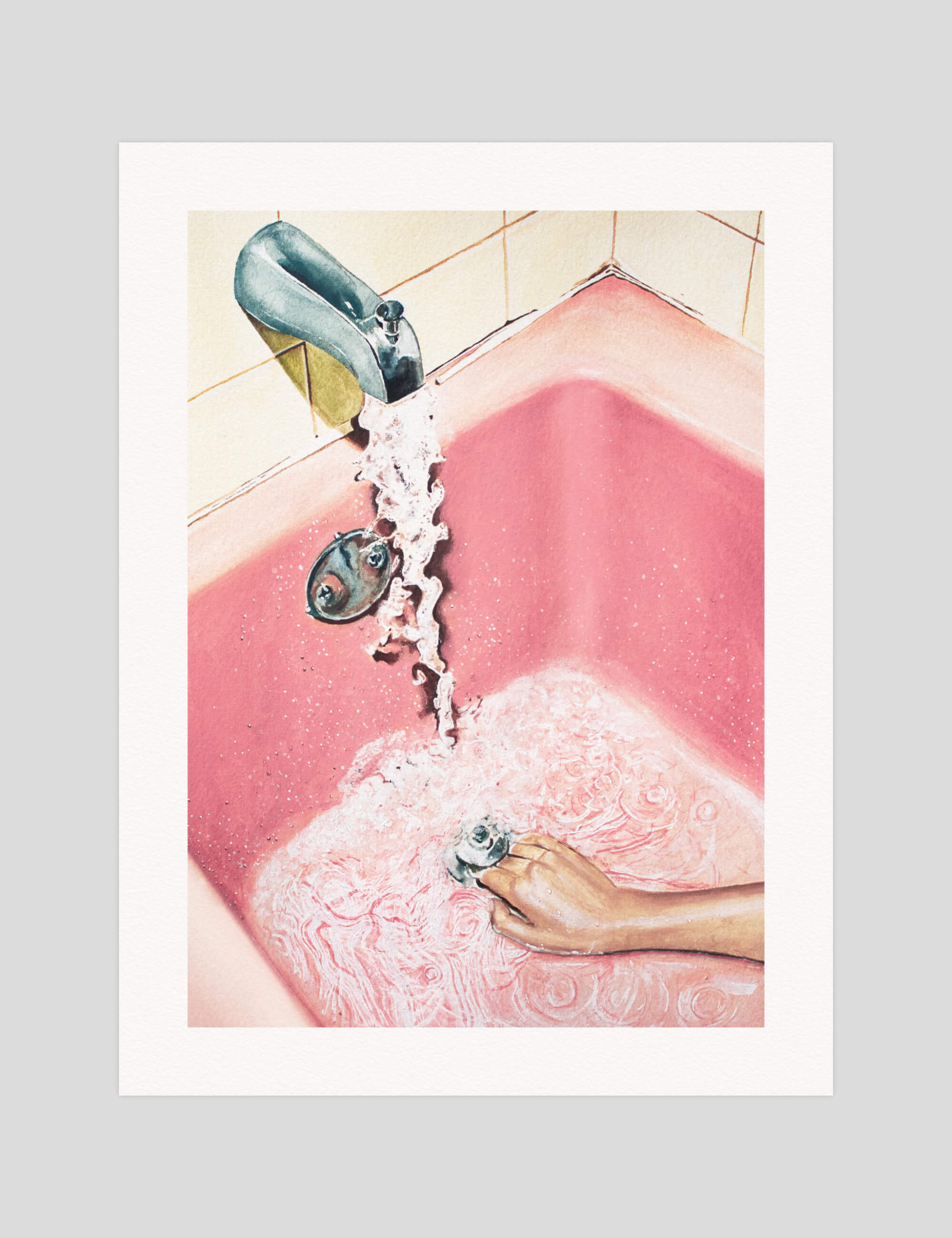 Julia Ockert Retro Pink Bath gallery quality art print produced using 100% cotton rag textured art paper and pigment based archival inks in New Zealand.