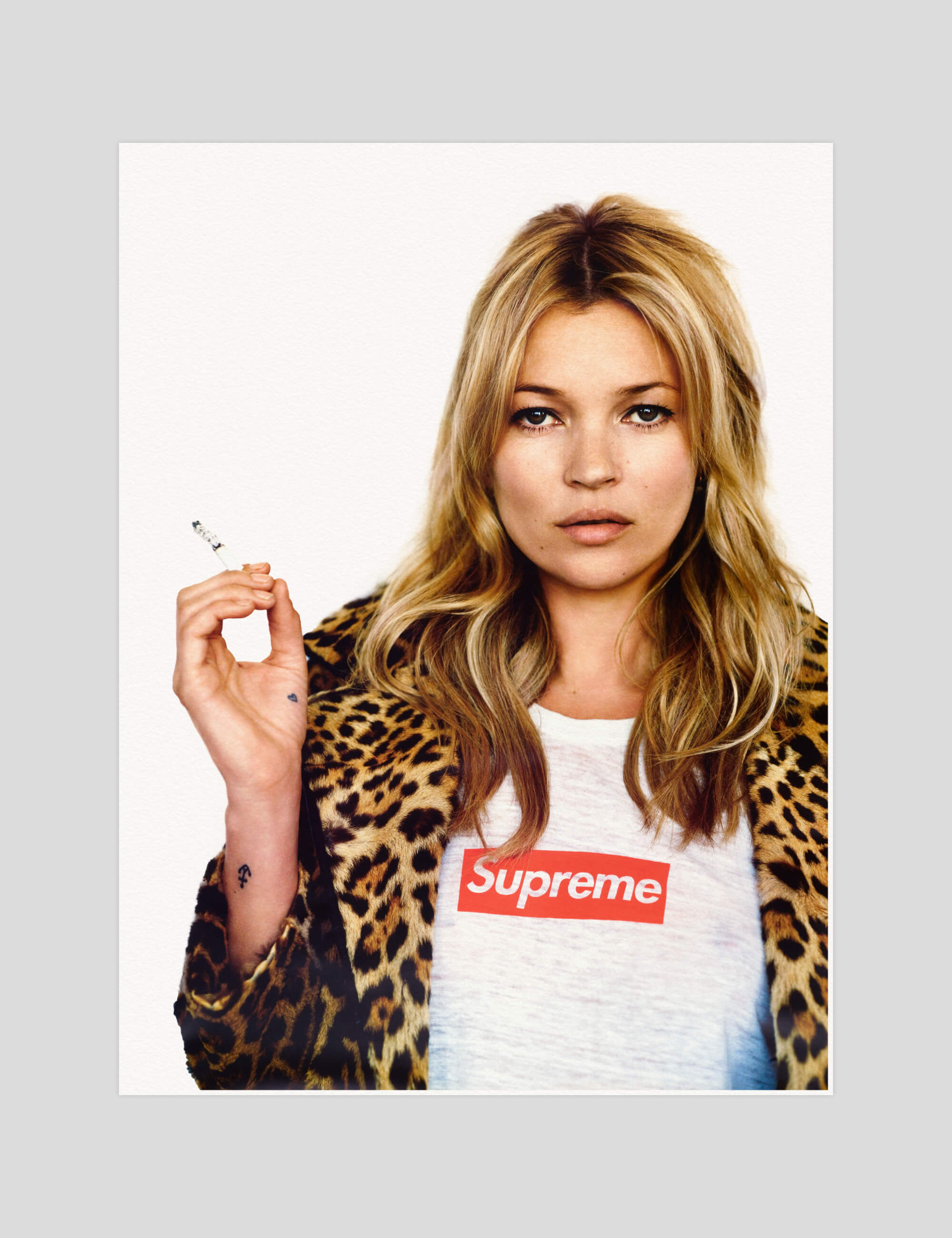 Kate Moss Supreme gallery quality art print produced using 100% cotton rag textured art paper and pigment based archival inks in New Zealand.
