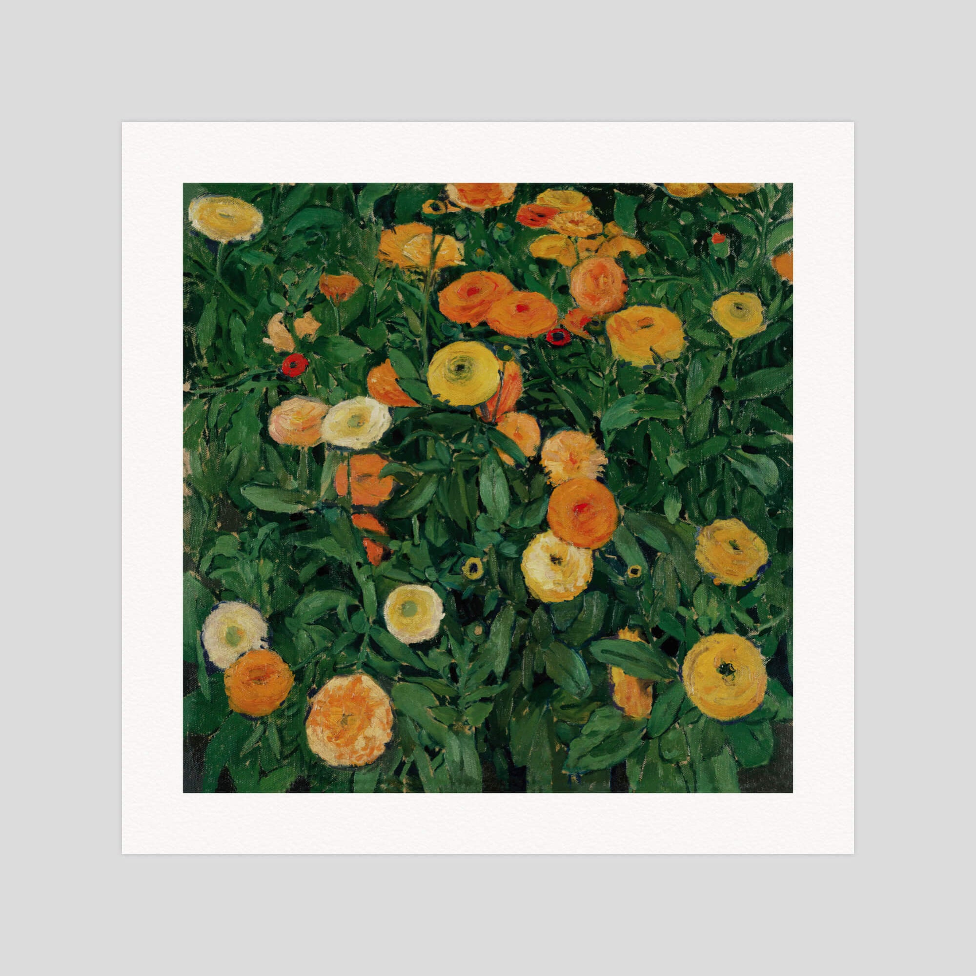 Koloman Moser Marigolds gallery quality art print produced using 100% cotton rag textured art paper and pigment based archival inks in New Zealand.