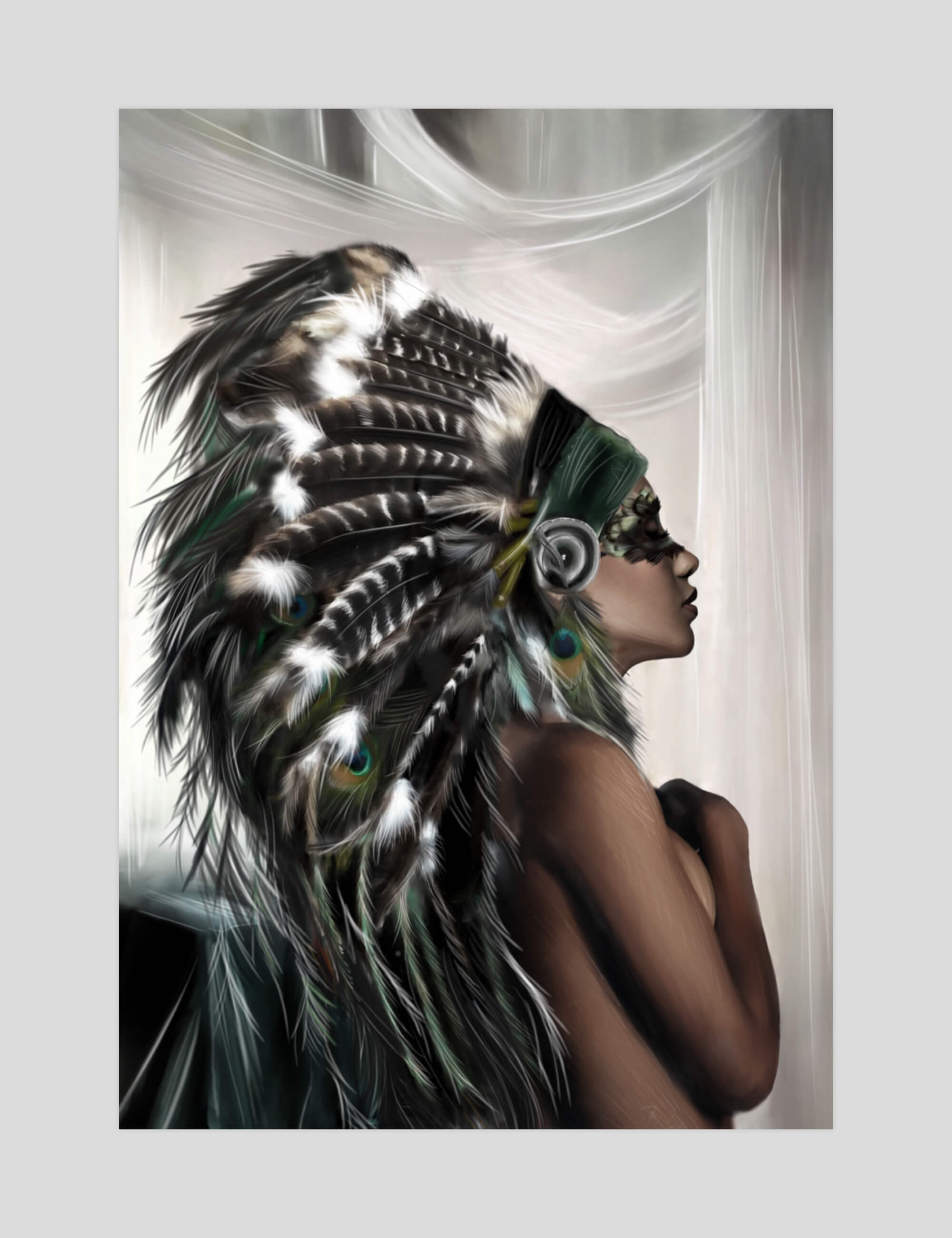 Linn Wold Headdress 3 gallery quality art print produced using 100% cotton rag textured art paper and pigment based archival inks in New Zealand.