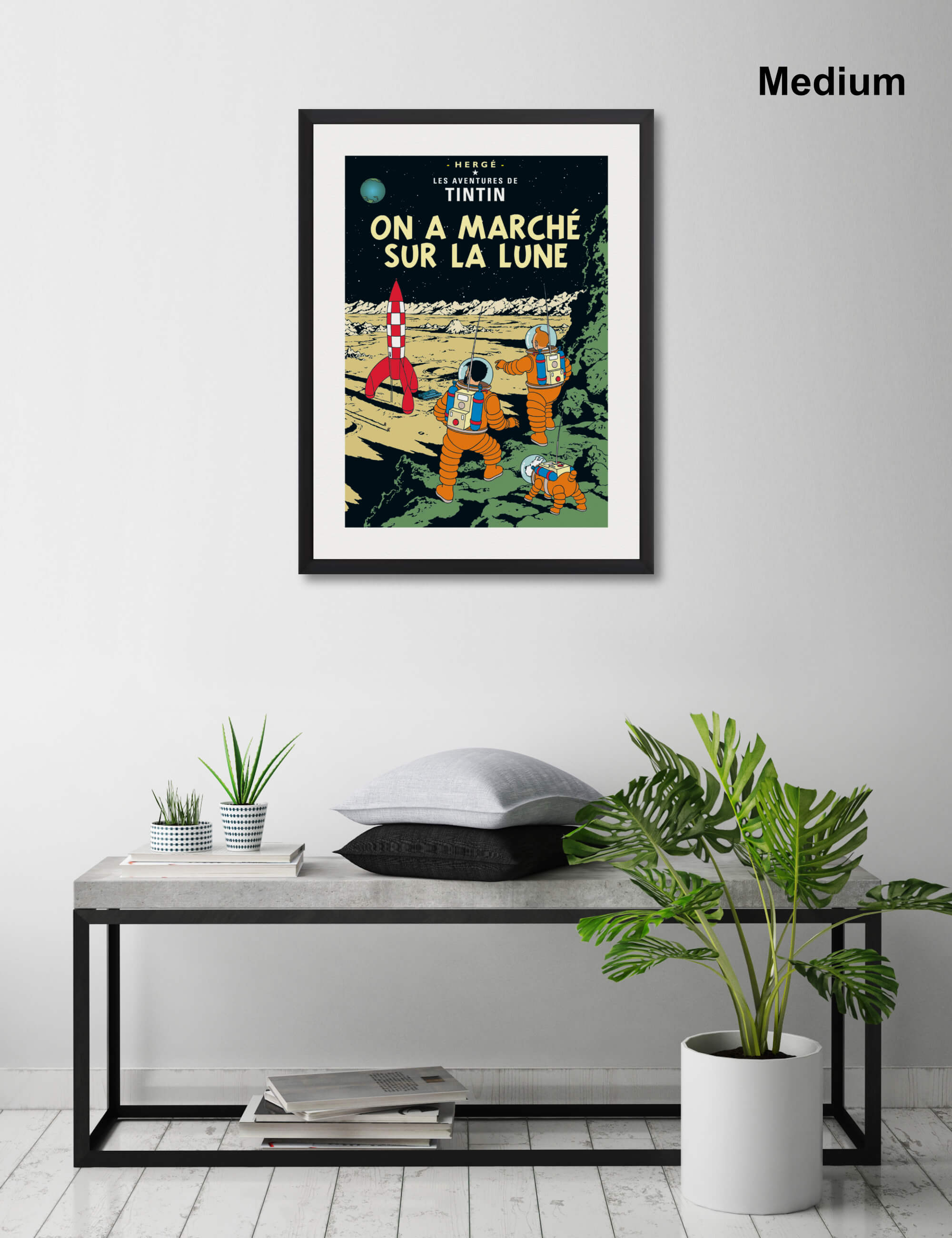 Tintin On A Marche Sur La Lune Art Print by Herge | Pop Motif