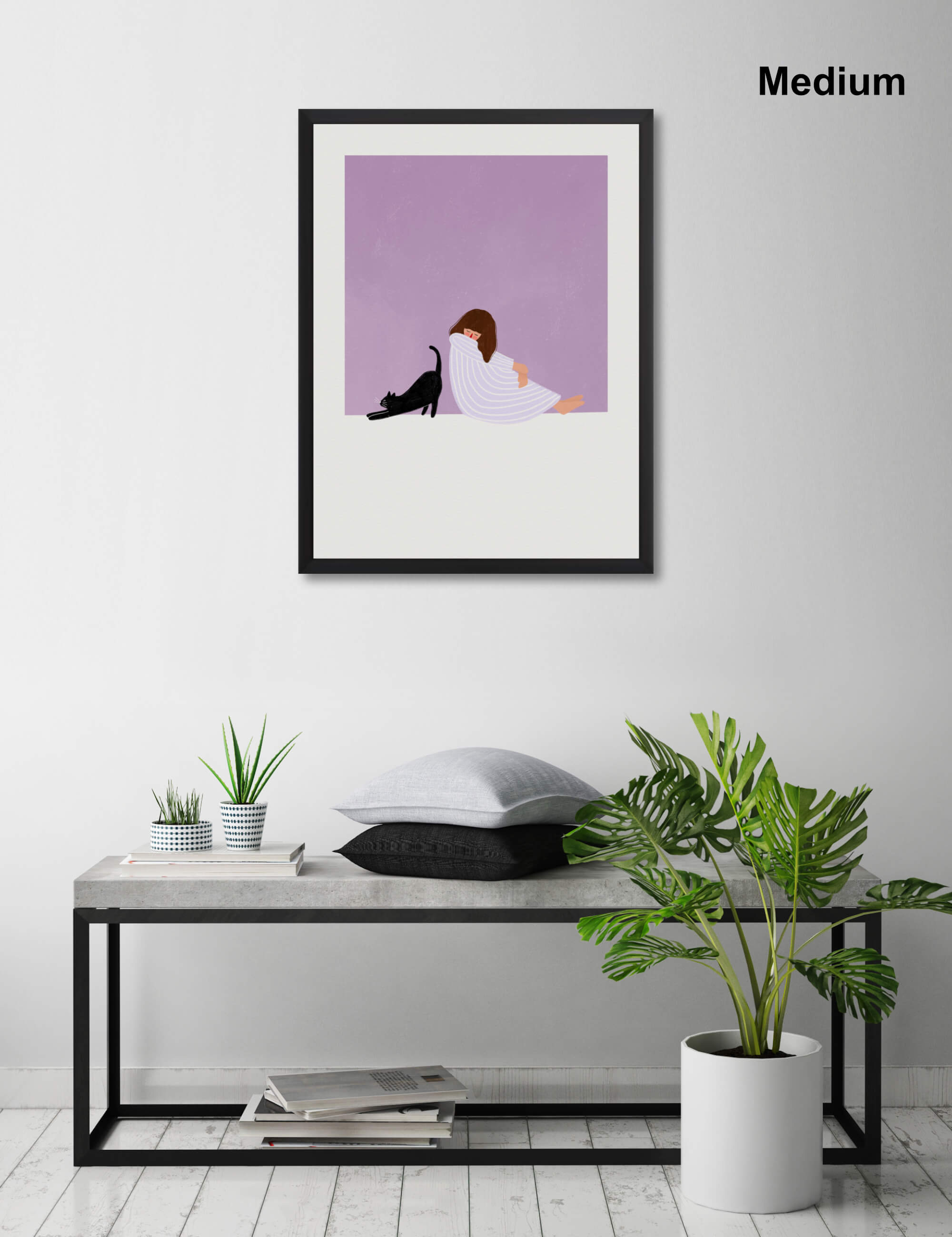 Girl & Cat by Bea Muller Wall Art for Living Room