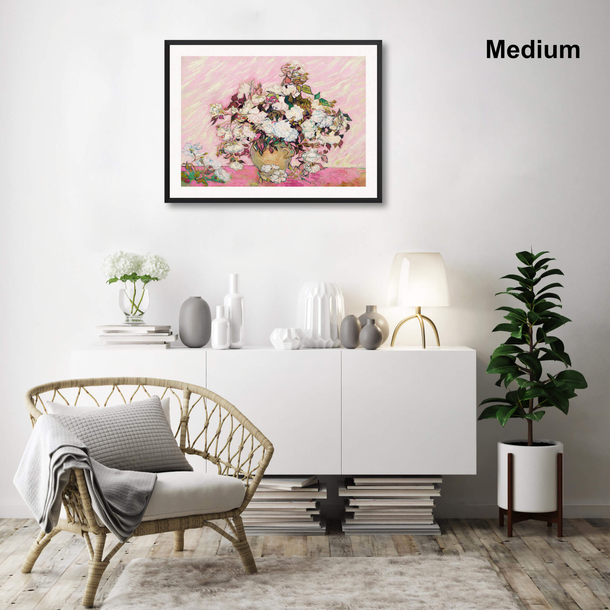 Pink Roses in a Vase by Vincent van gogh Wall Art for Living Room