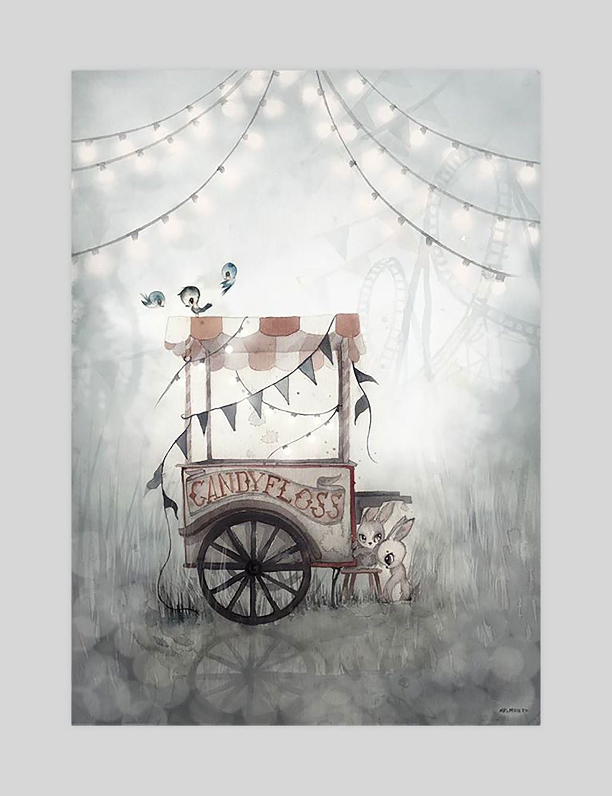 Mrs Mighetto Cotton Candy gallery quality art print produced using 100% cotton rag textured art paper and pigment based archival inks in New Zealand.