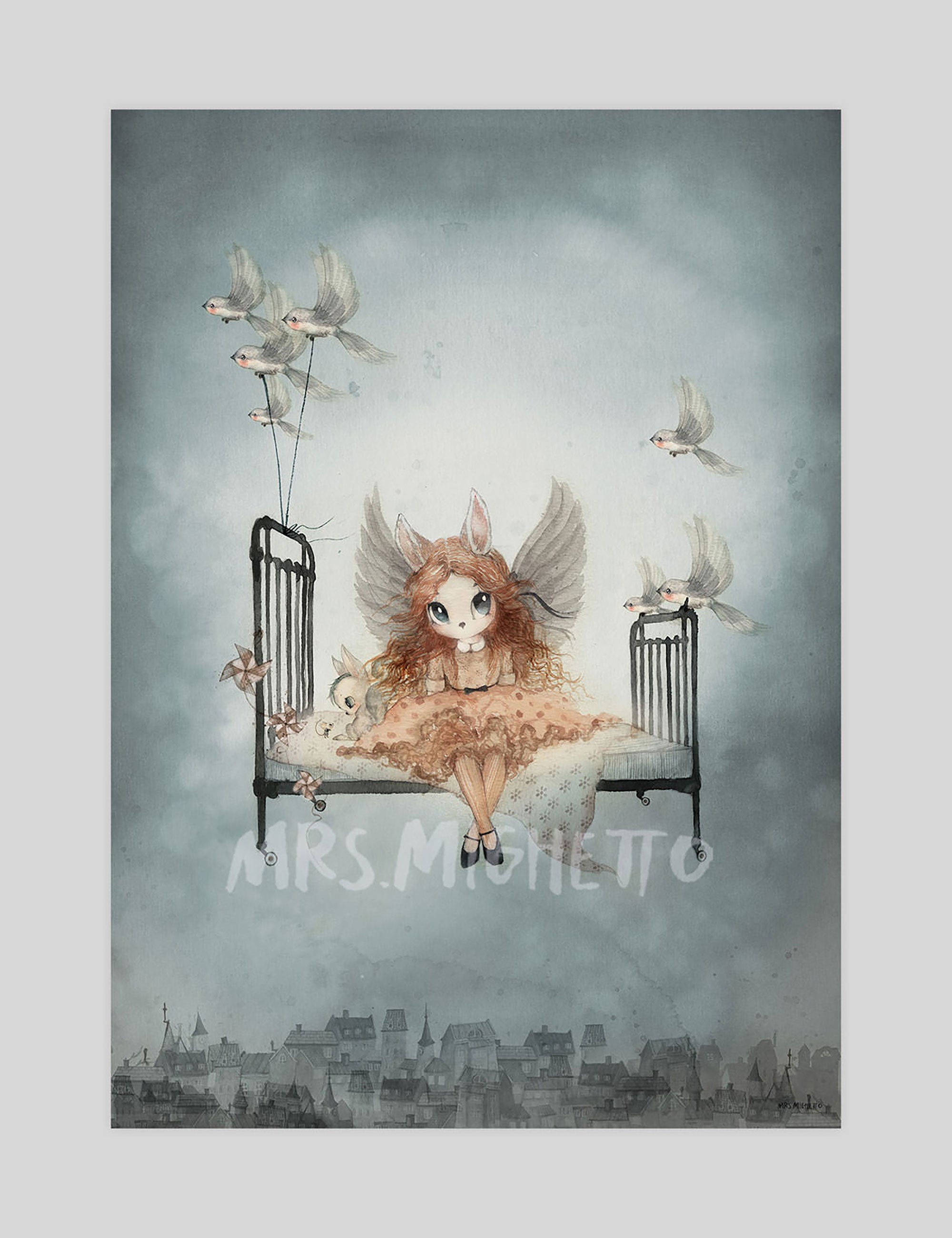 Mrs Mighetto Miss Olivia gallery quality art print produced using 100% cotton rag textured art paper and pigment based archival inks in New Zealand.