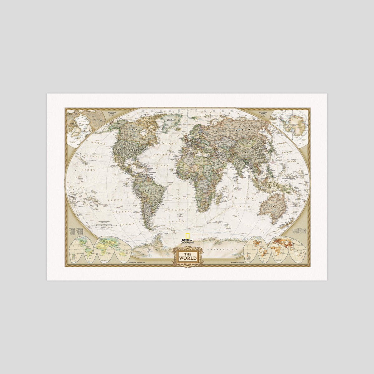 National Geographic World Executive Map gallery quality art print produced using 100% cotton rag textured art paper and pigment based archival inks in New Zealand.