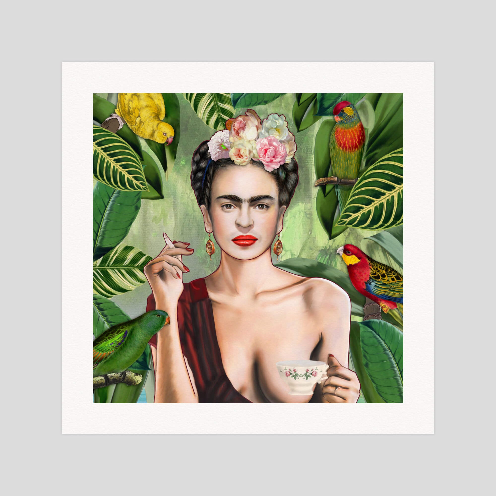 Nettsch Frida Con Amigos gallery quality art print produced using 100% cotton rag textured art paper and pigment based archival inks in New Zealand.