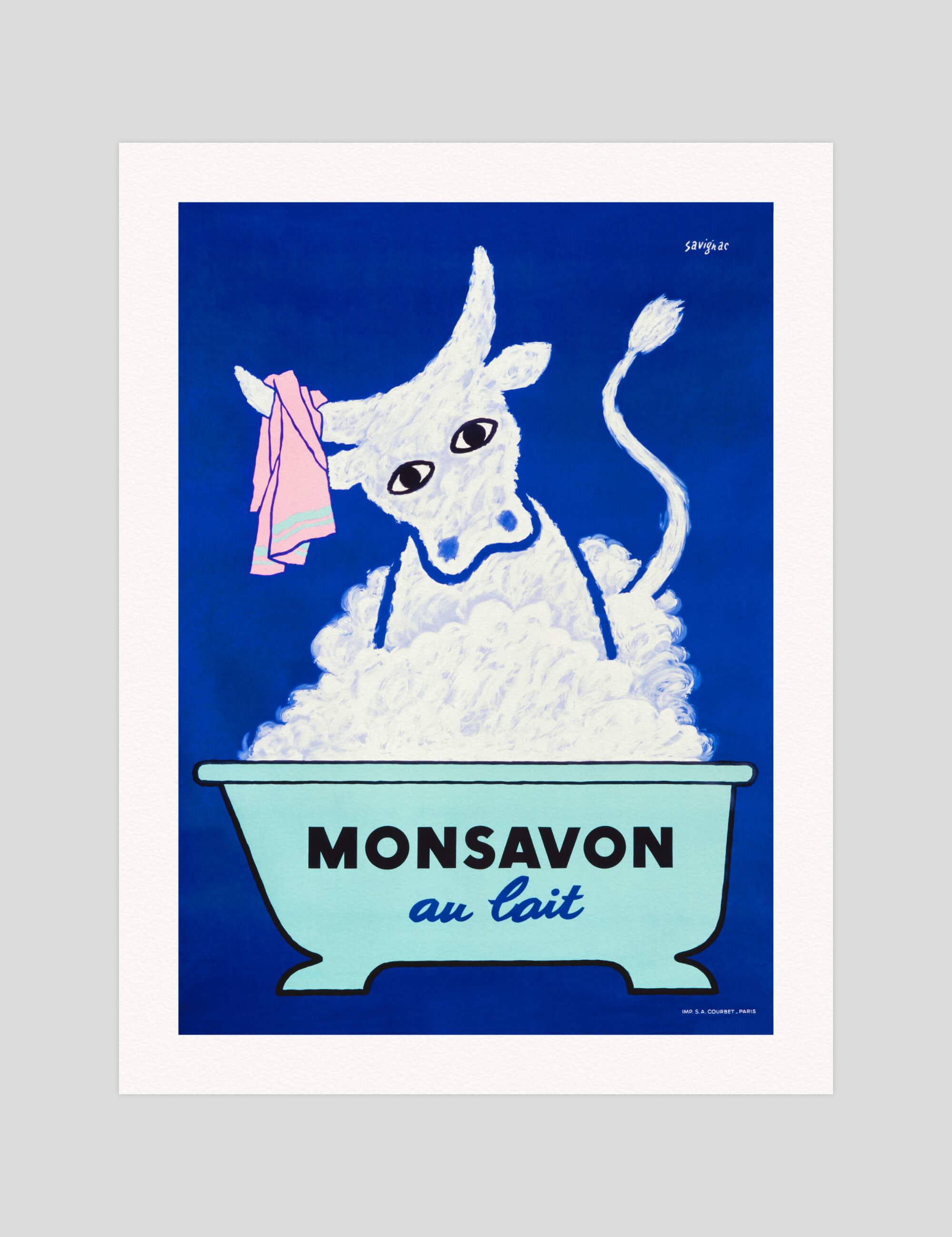 Raymond Savignac Monsavon Au Lait gallery quality art print produced using 100% cotton rag textured art paper and pigment based archival inks in New Zealand.