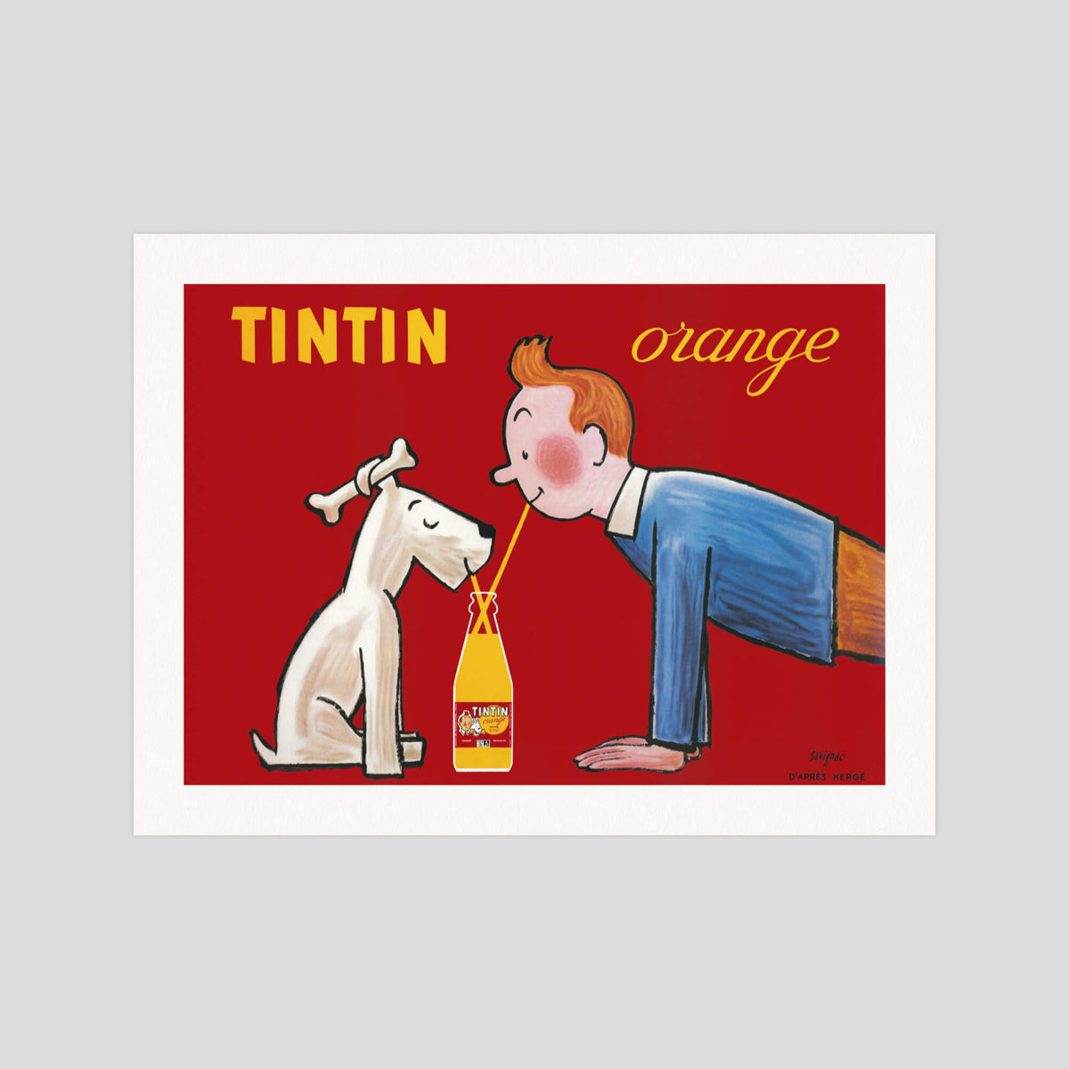 Raymond Savignac Tintin Orange Soda gallery quality art print produced using 100% cotton rag textured art paper and pigment based archival inks in New Zealand.