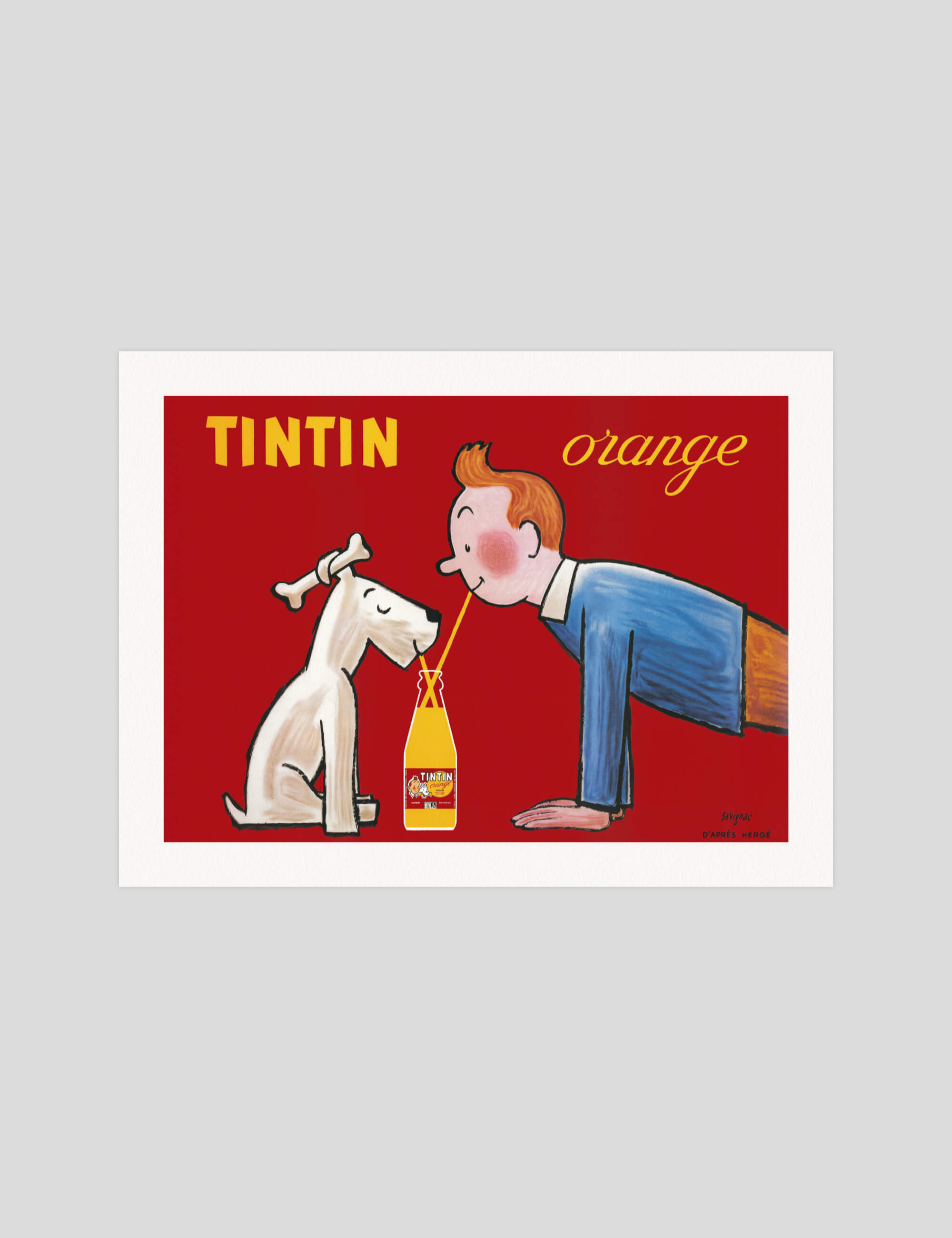 Raymond Savignac Tintin Orange Soda gallery quality art print produced using 100% cotton rag textured art paper and pigment based archival inks in New Zealand.