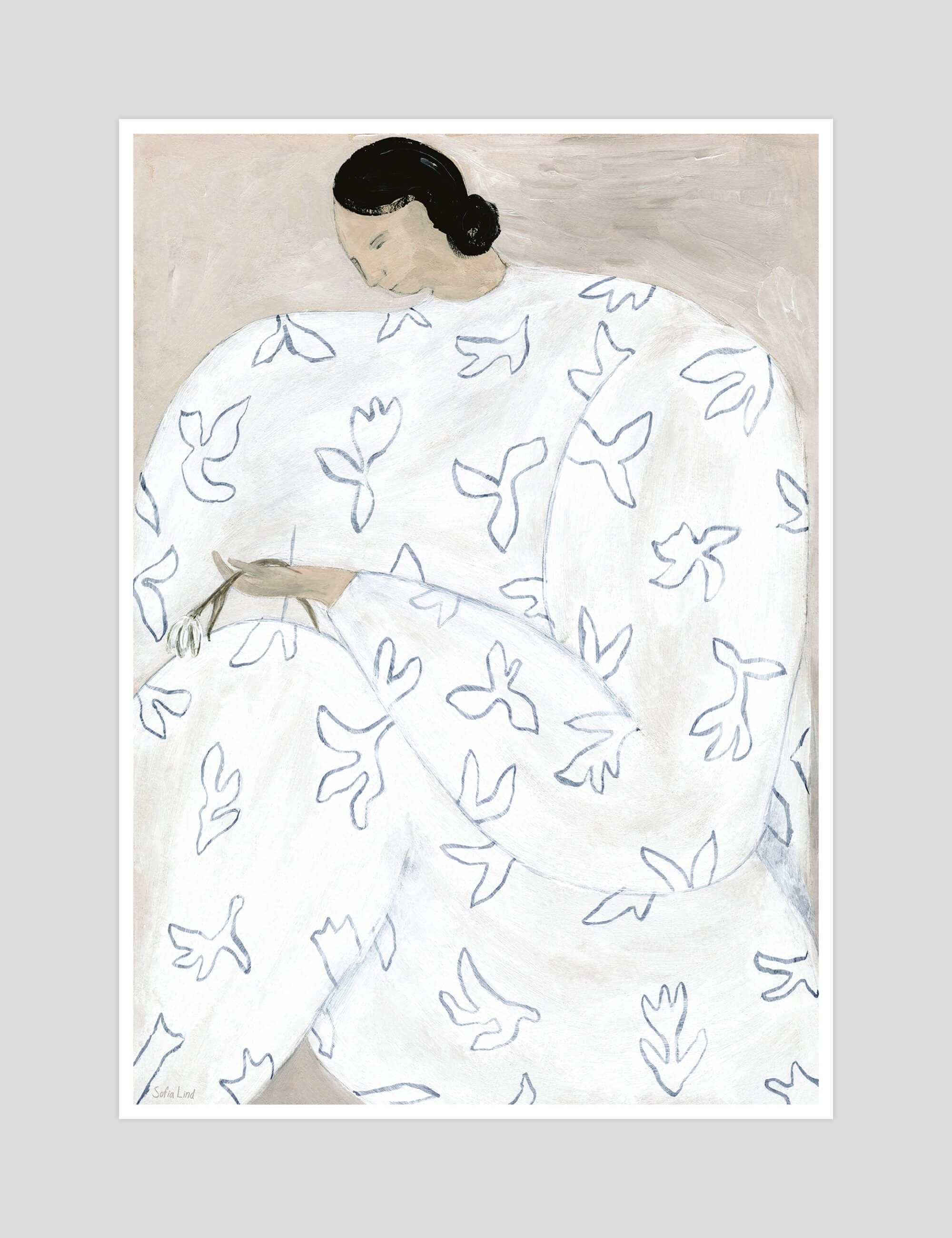 Sofia Lind White Flower gallery quality art print produced using 100% cotton rag textured art paper and pigment based archival inks in New Zealand.