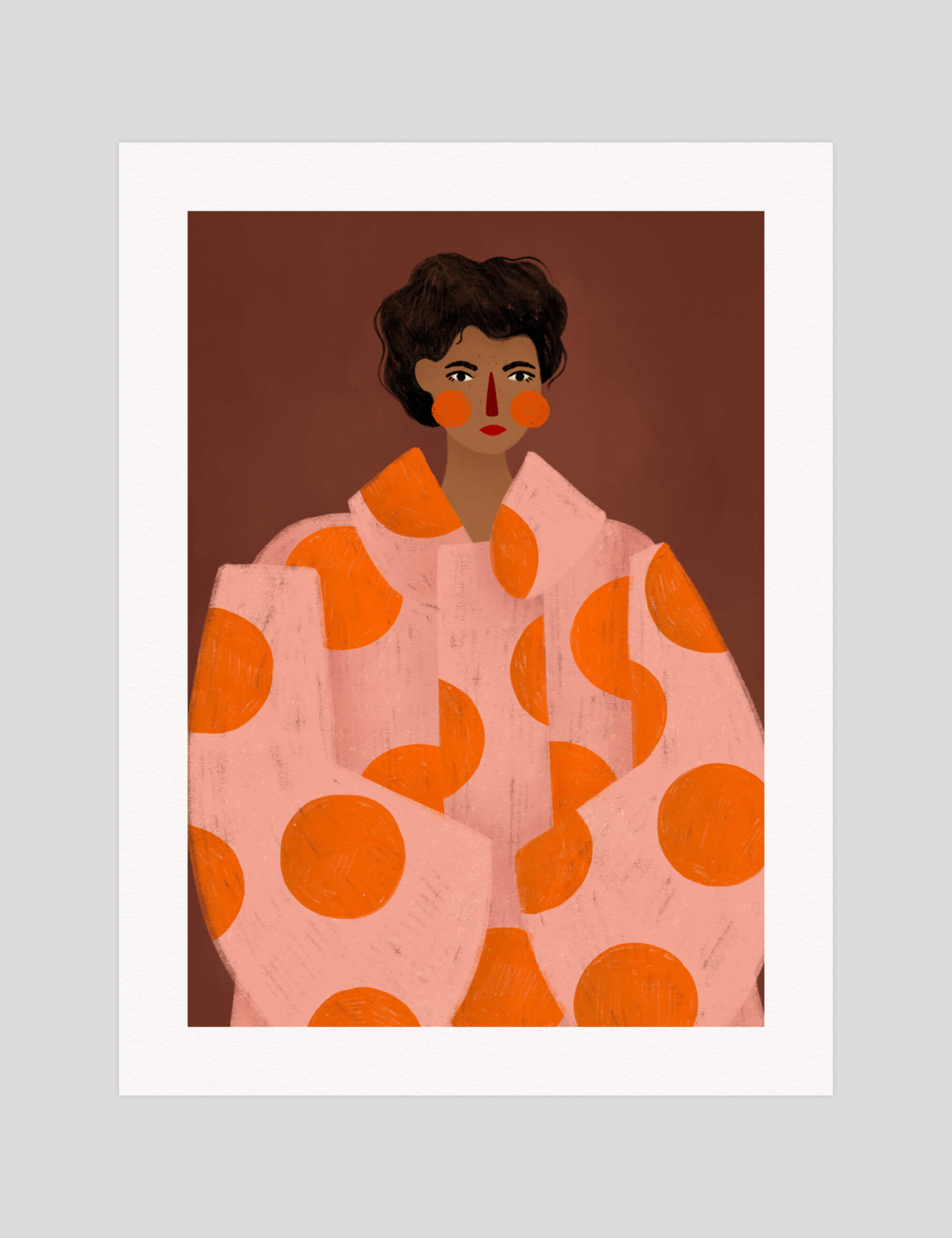 Bea Müller The Woman With The Orange Dots gallery quality art print produced using 100% cotton rag textured art paper and pigment based archival inks in New Zealand.