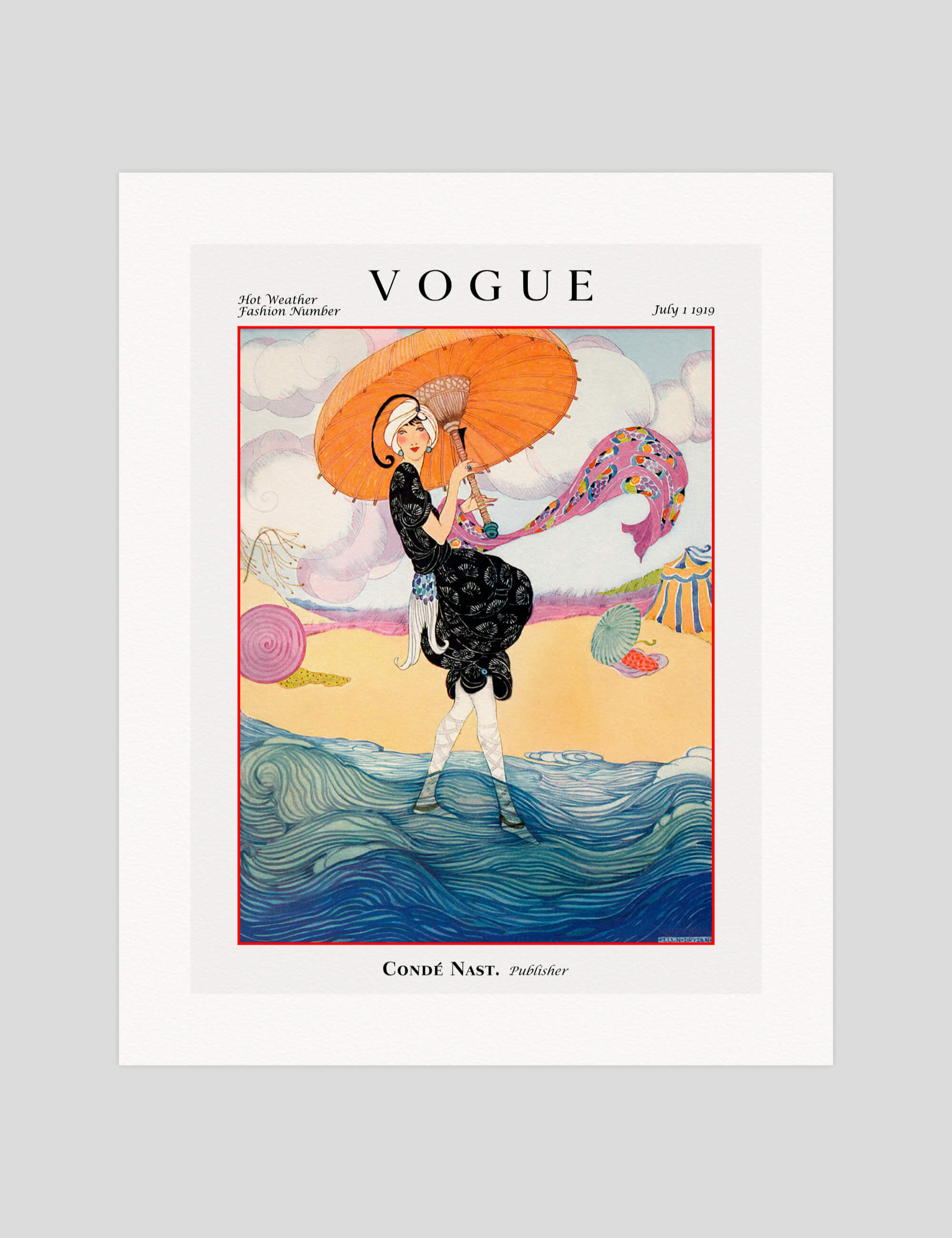 Vogue July 1919 gallery quality art print produced using 100% cotton rag textured art paper and pigment based archival inks in New Zealand.