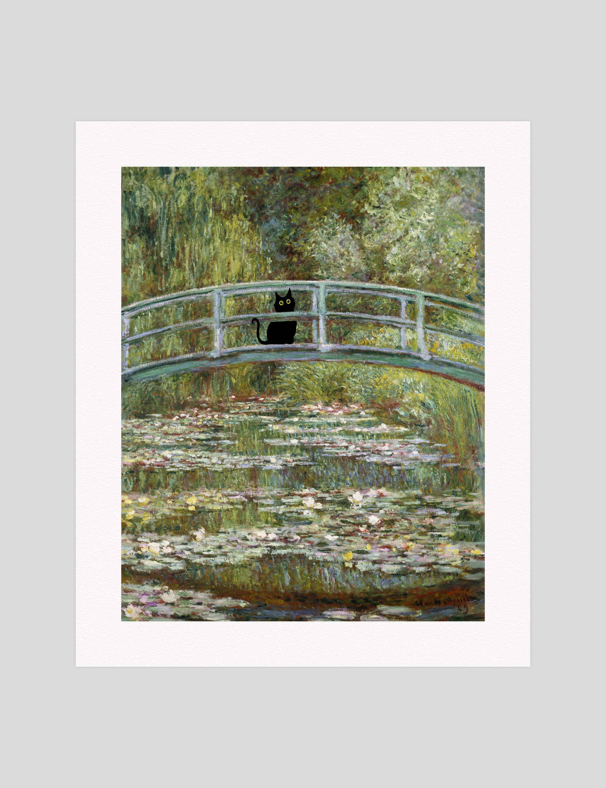 Water Lillies Little Black Cat gallery quality art print produced using 100% cotton rag textured art paper and pigment based archival inks in New Zealand.