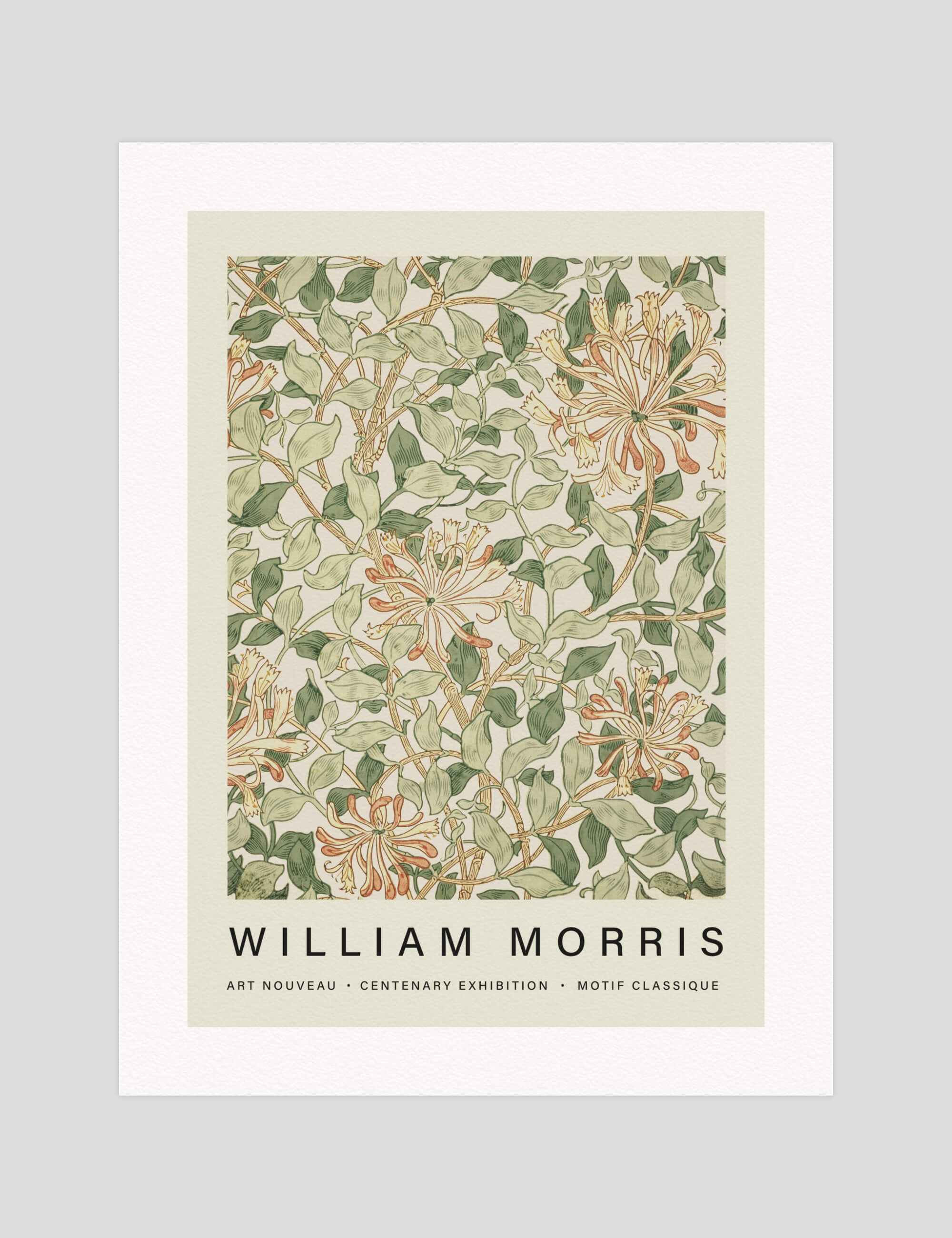 William Morris Honeysuckle gallery quality art print produced using 100% cotton rag textured art paper and pigment based archival inks in New Zealand.
