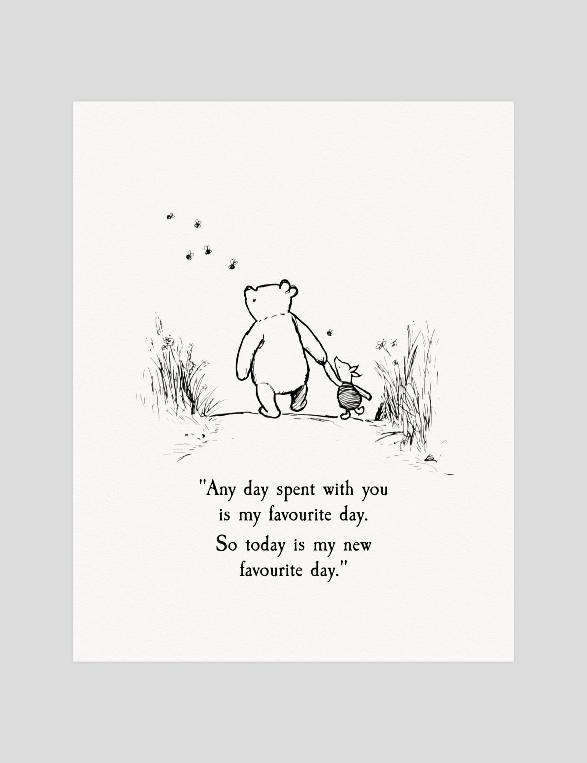 Winnie The Pooh Favourite Day gallery quality art print produced using 100% cotton rag textured art paper and pigment based archival inks in New Zealand.