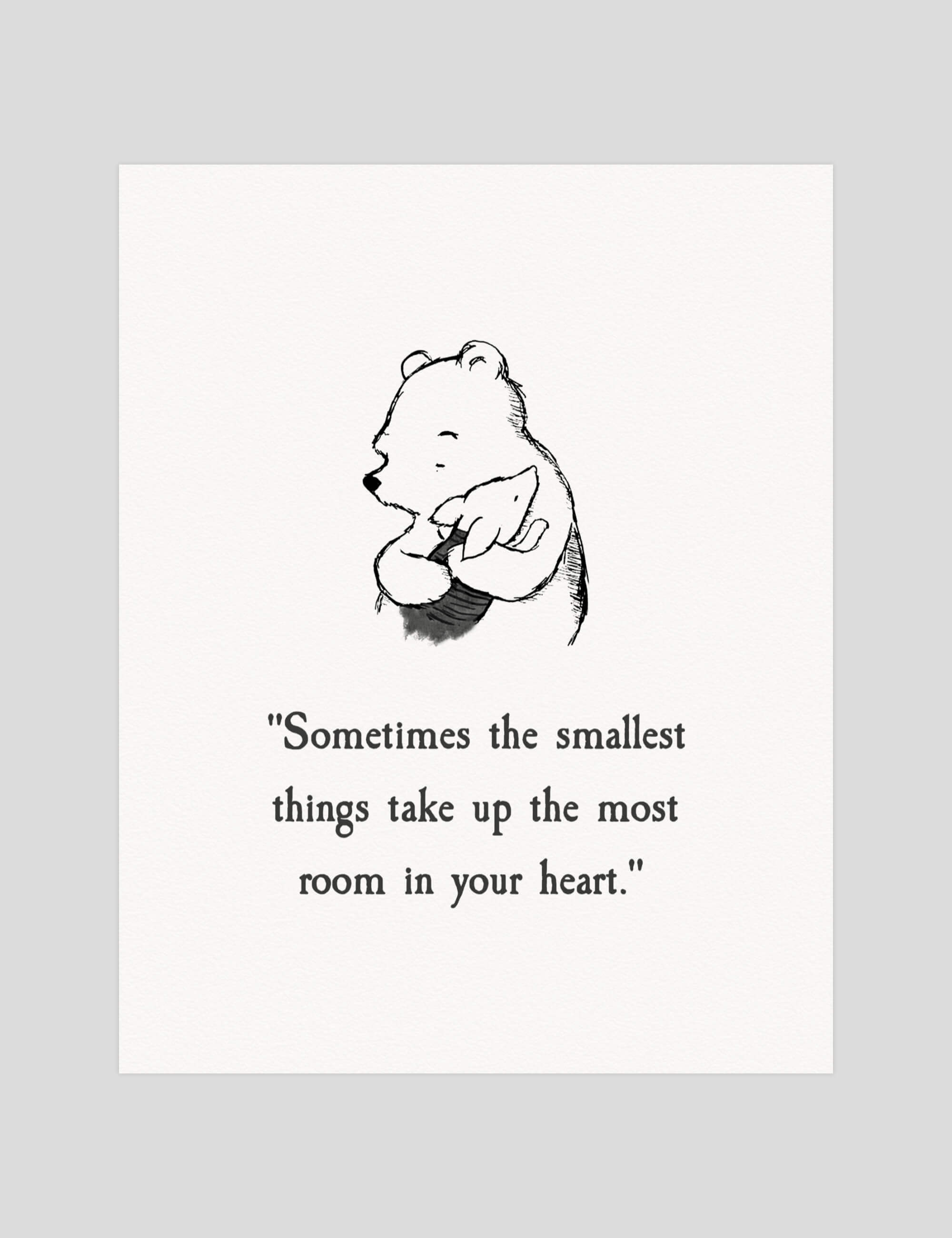 Winnie The Pooh - The Smallest Things gallery quality art print produced using 100% cotton rag textured art paper and pigment based archival inks in New Zealand.