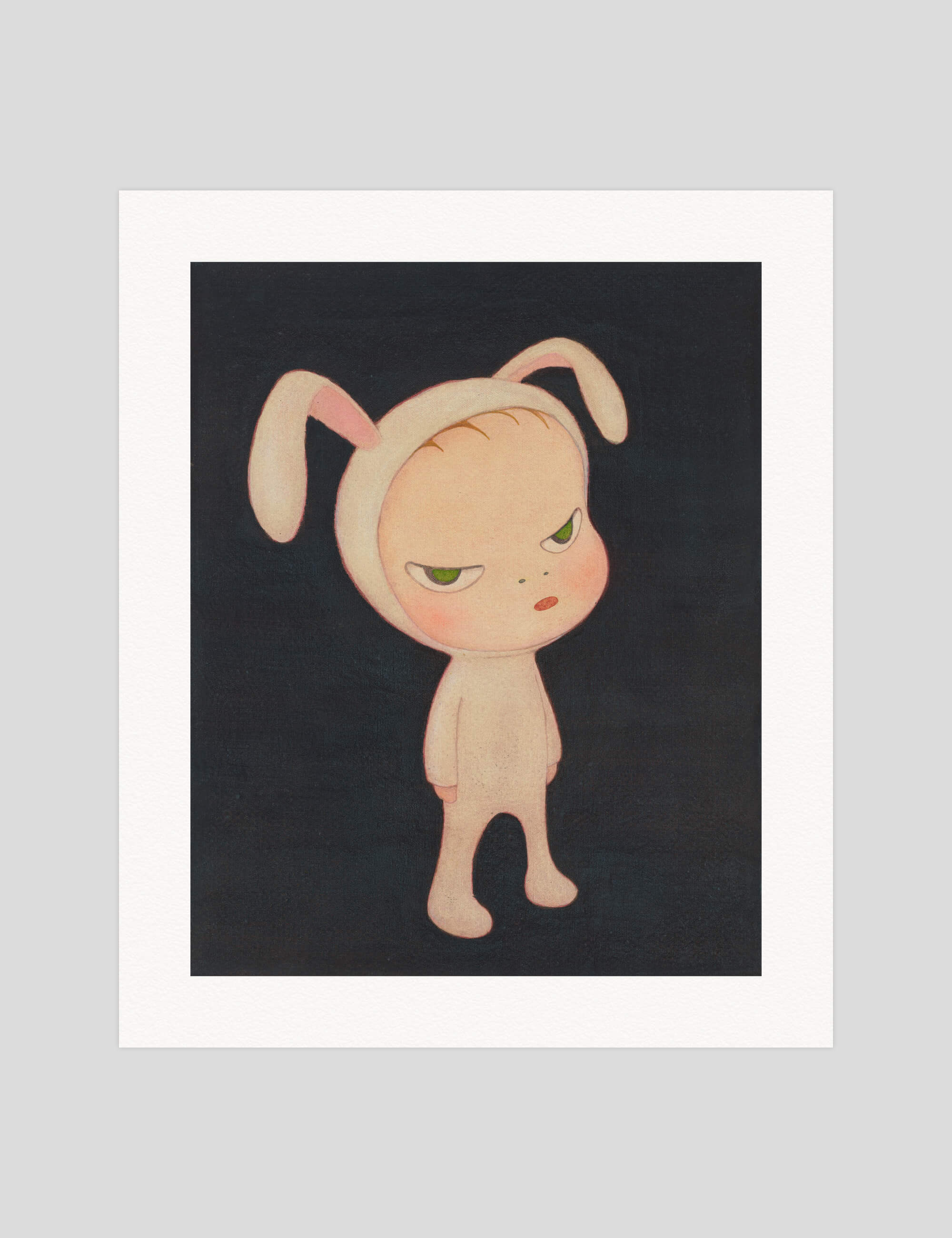 Yoshitomo Nara Nowhere Bunny gallery quality art print produced using 100% cotton rag textured art paper and pigment based archival inks in New Zealand.