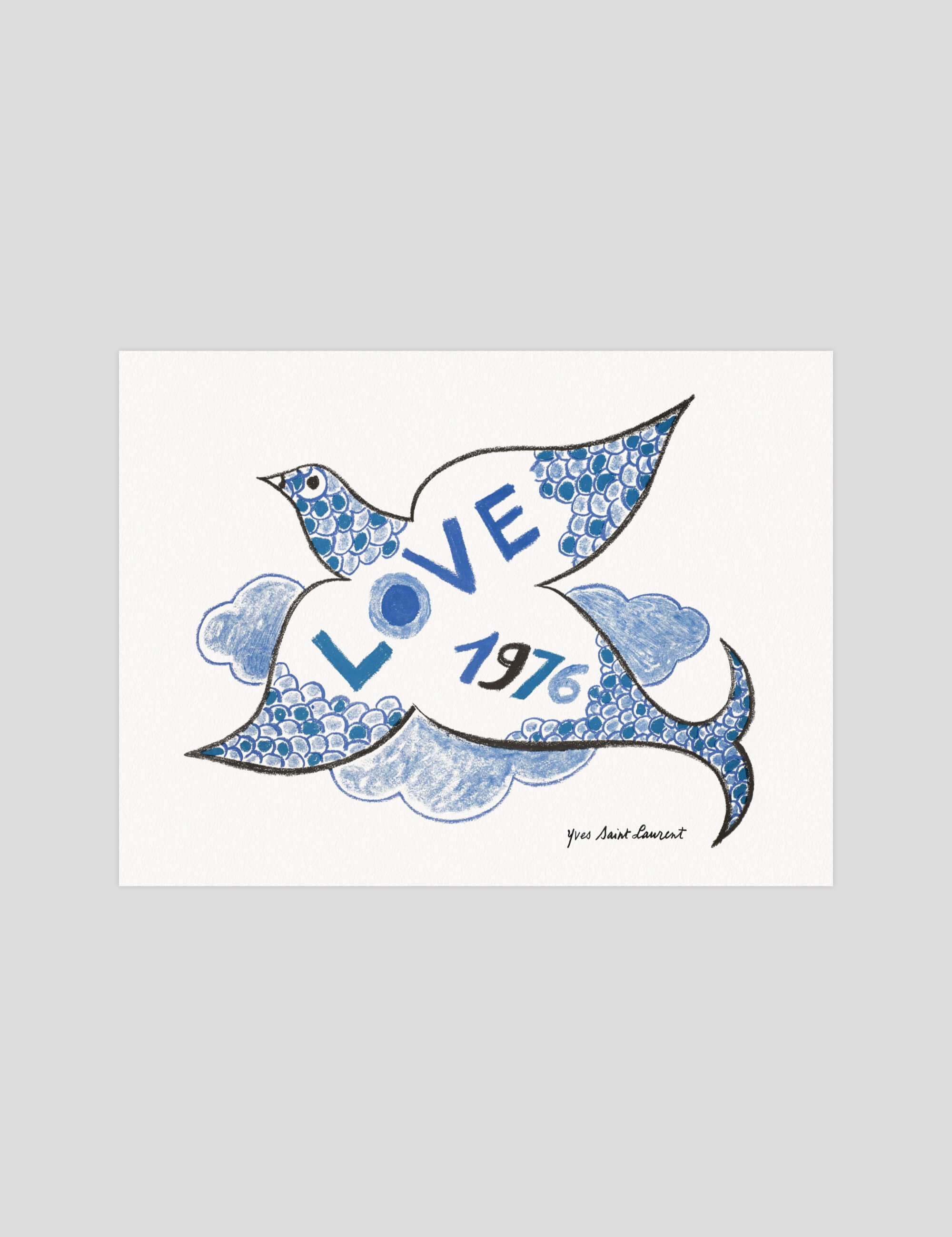 Yves Saint Laurent YSL Love 1976 gallery quality art print produced using 100% cotton rag textured art paper and pigment based archival inks in New Zealand.