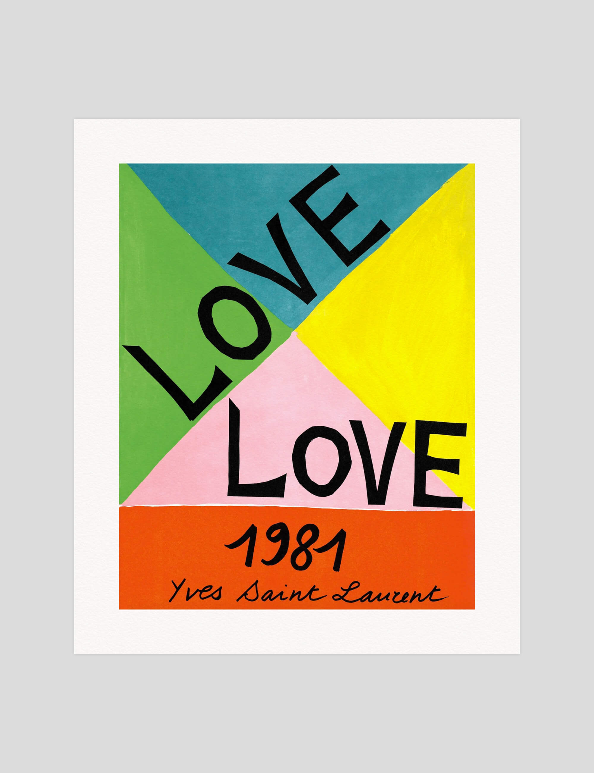 Yves Saint Laurent Love 1981 gallery quality art print produced using 100% cotton rag textured art paper and pigment based archival inks in New Zealand.