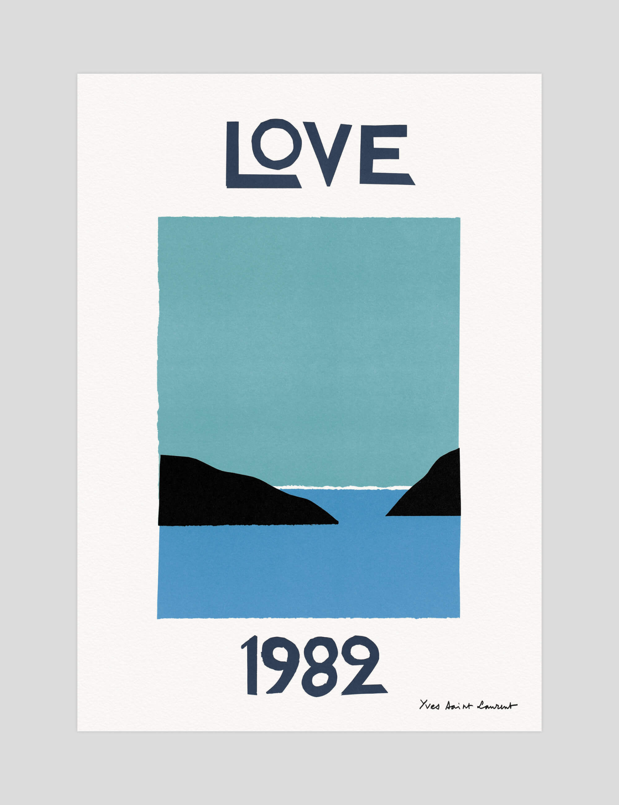 Yves Saint Laurent Love 1982 gallery quality art print produced using 100% cotton rag textured art paper and pigment based archival inks in New Zealand.