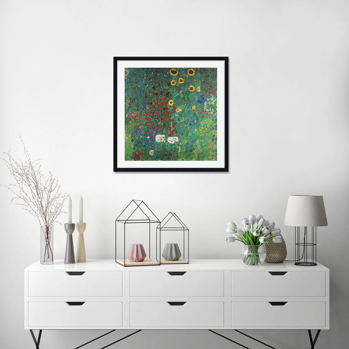 Farm Garden with Sunflower by Gustav Klimt Wall Art for Bedroom