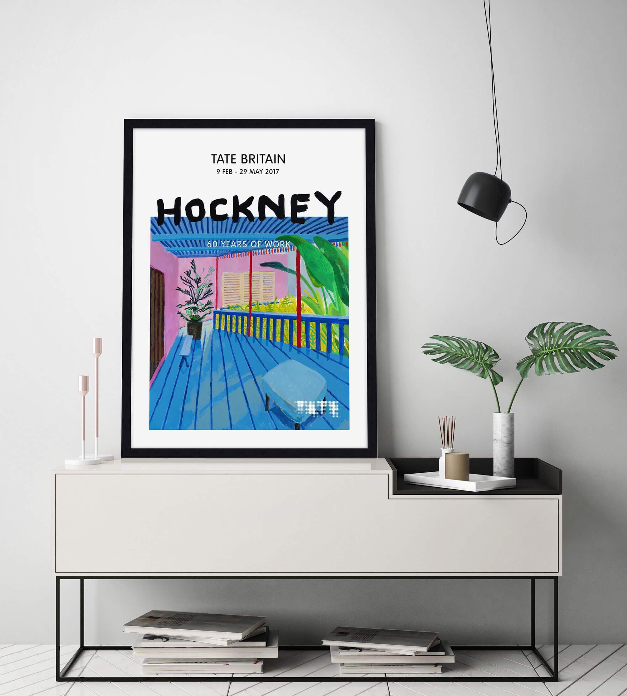 Hockney Exhibition Poster - Garden With Blue Terrace by David Hockney Wall Art for Living Room