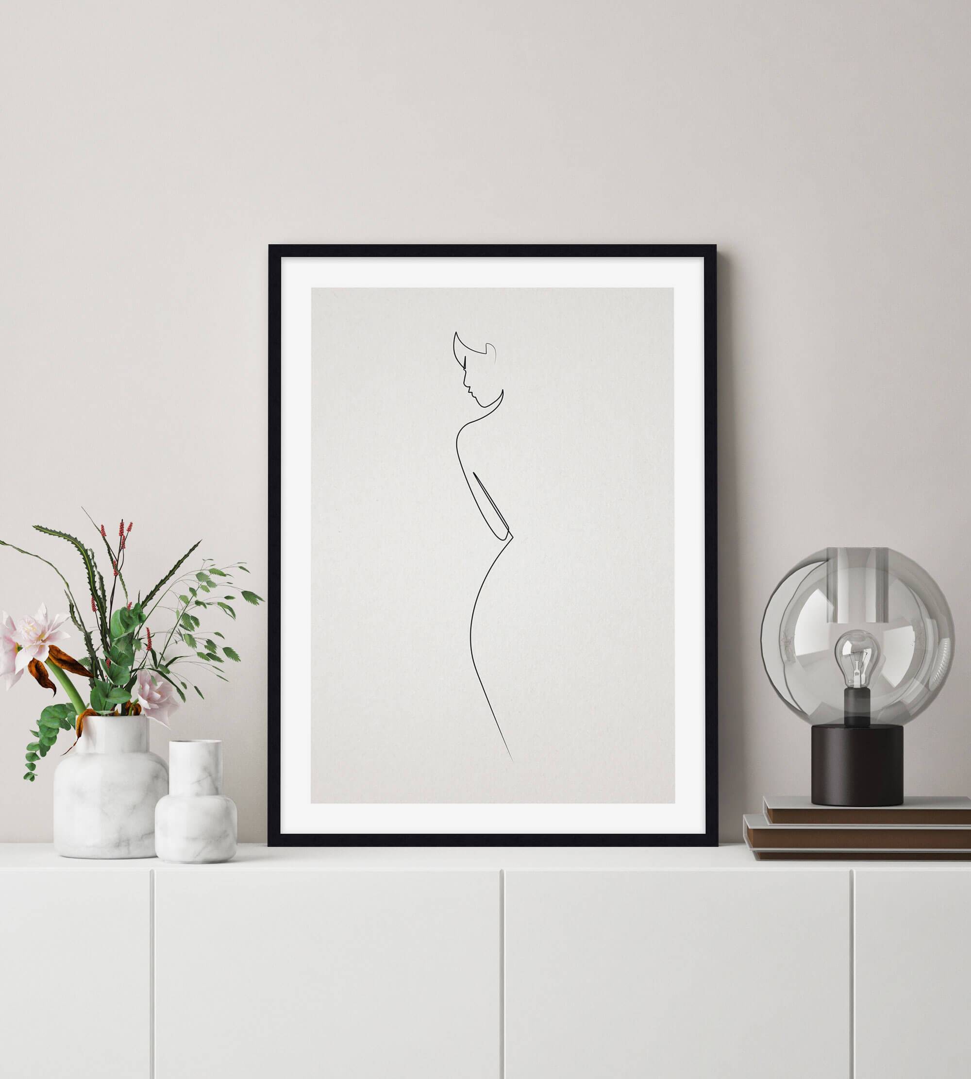 One Line Nude Grey by Quibe Wall Art for Office