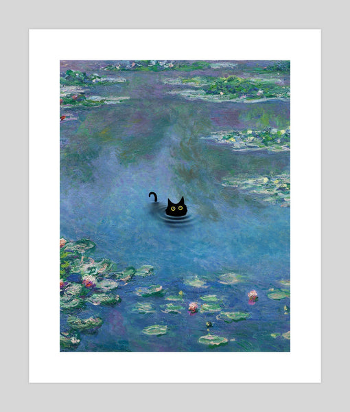 The Water Lily Pond Little Black Cat Art Print | Pop Motif